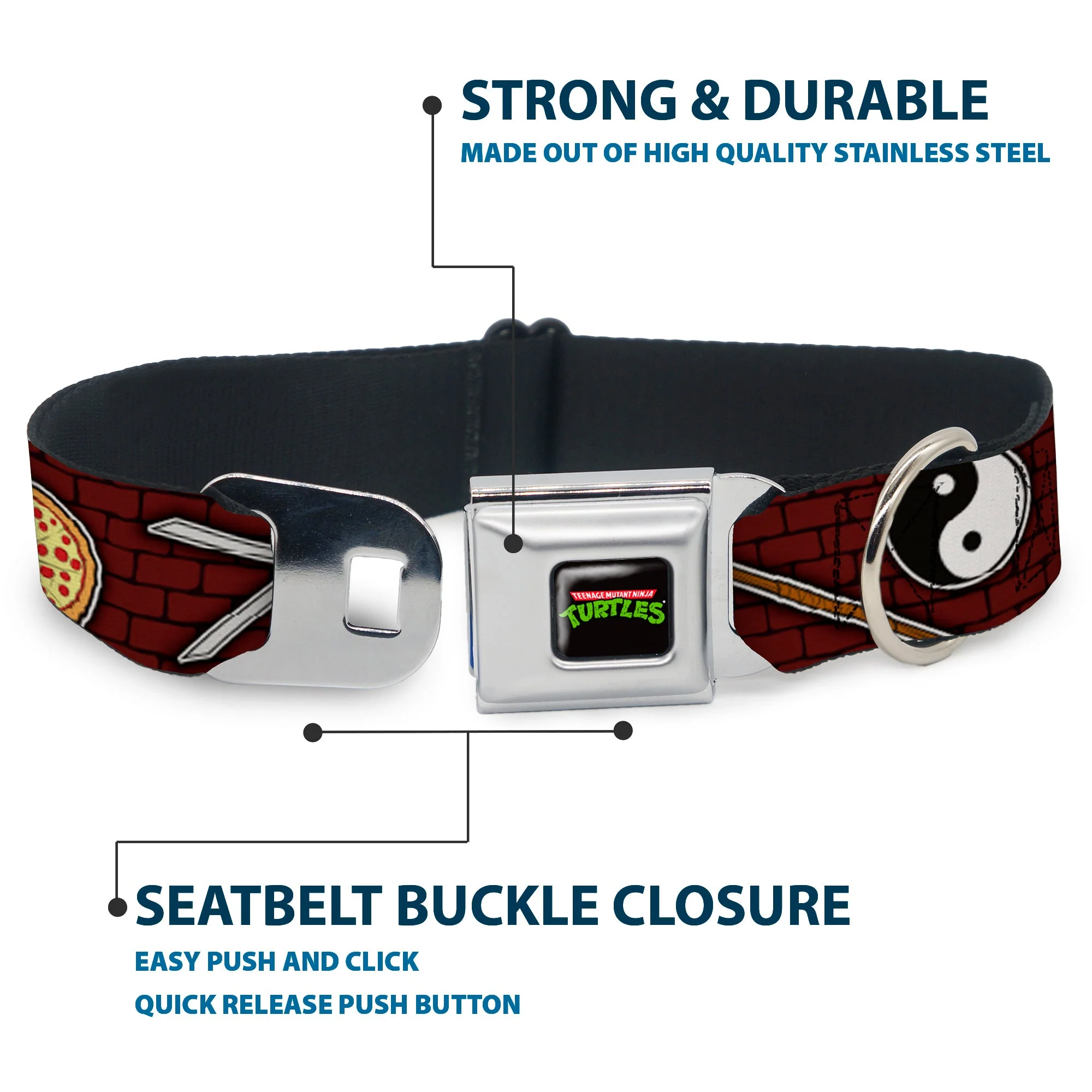 Classic TEENAGE MUTANT NINJA TURTLES Logo Seatbelt Buckle Collar - Classic TMNT Gear/Elements Brick Wall - Image 4