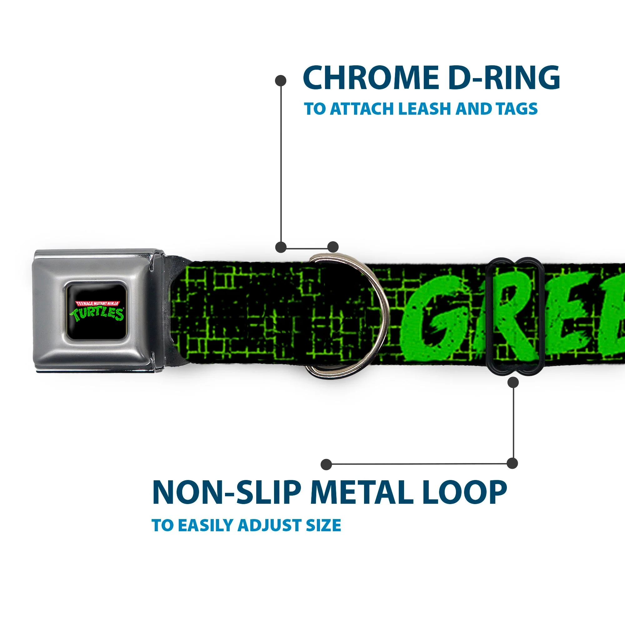 Classic TEENAGE MUTANT NINJA TURTLES Logo Seatbelt Buckle Collar - Classic TMNT Group Pose6/KEEPING IT LEAN, MEAN & GREEN Black/Green/White - Image 5