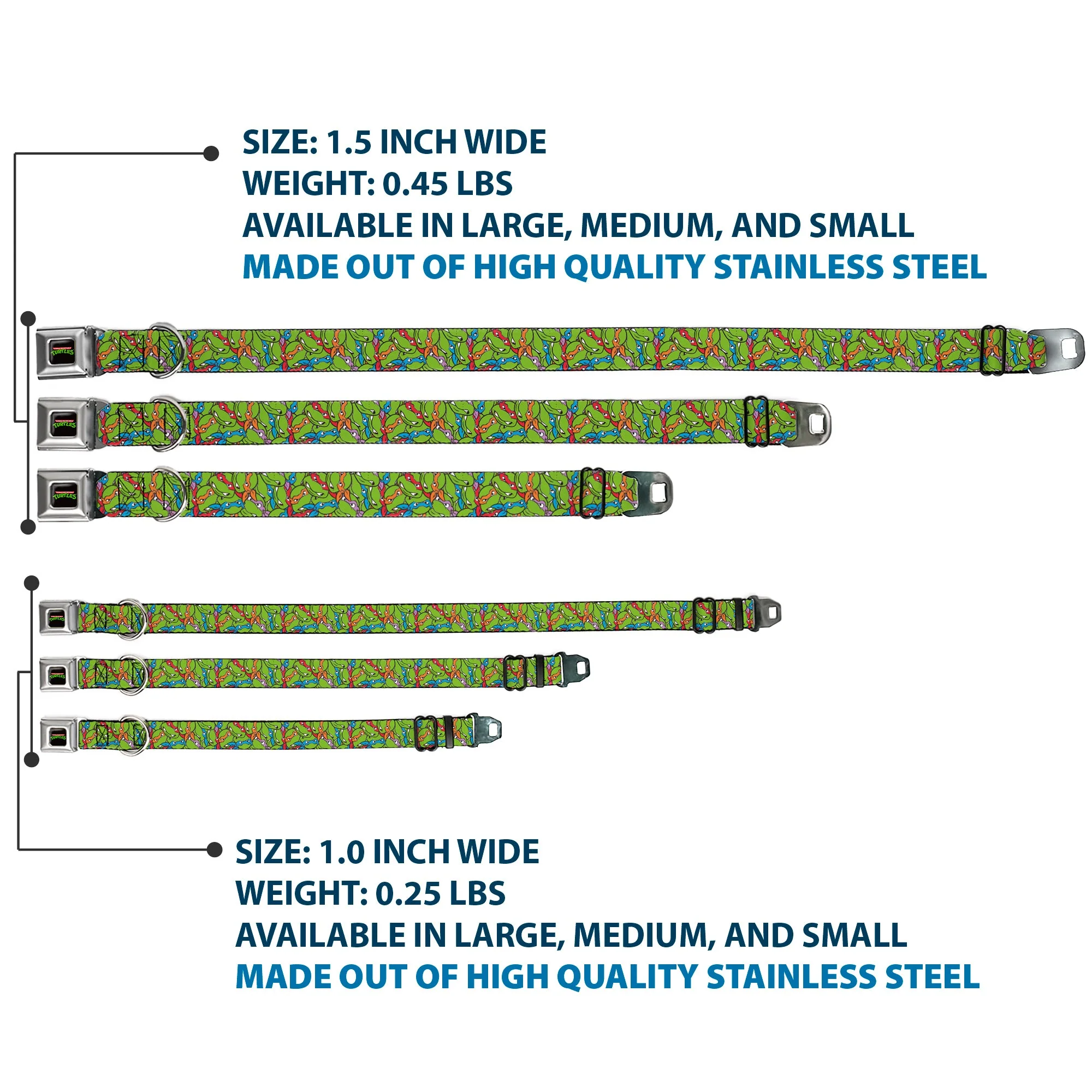 Classic TEENAGE MUTANT NINJA TURTLES Logo Seatbelt Buckle Collar - Teenage Mutant Ninja Turtles Faces Stacked Green/Multi Color - Image 3