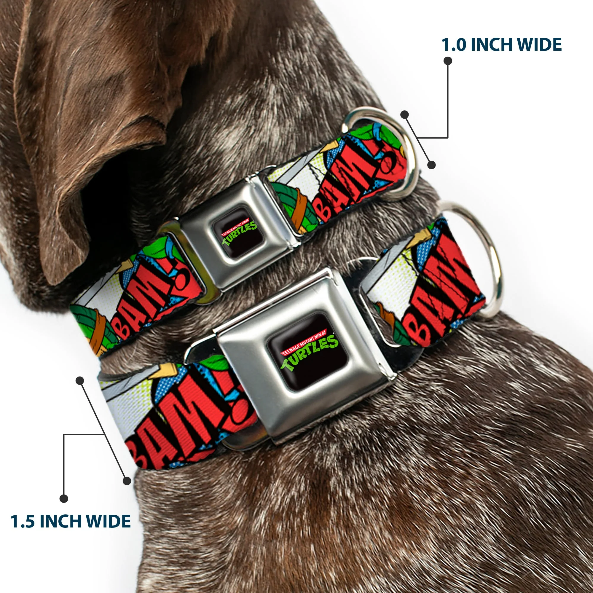Classic TMNT Logo Full Color Seatbelt Buckle Collar - Classic Teenage Mutant Ninja Turtles Action Poses/Action Bubbles Dots Blues - Image 2