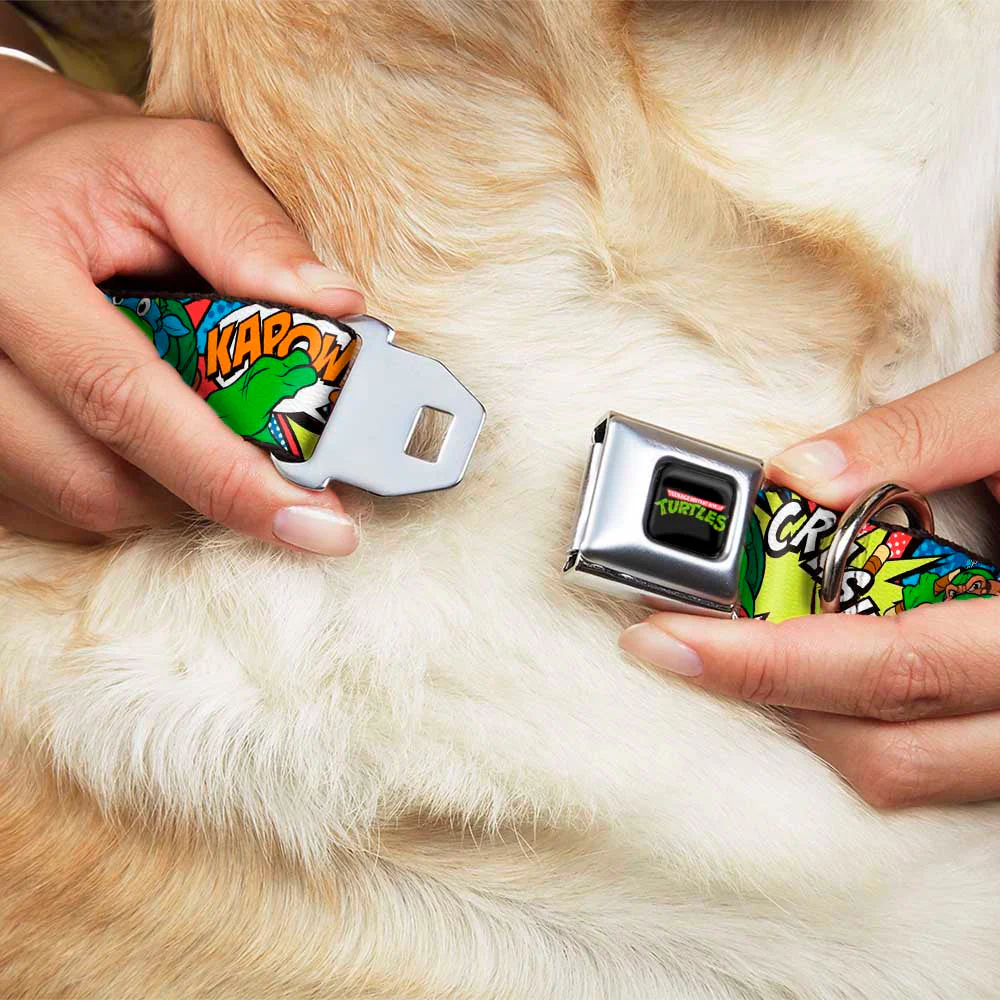 Classic TMNT Logo Full Color Seatbelt Buckle Collar - Classic Teenage Mutant Ninja Turtles Action Poses/Action Bubbles Dots Blues - Image 8