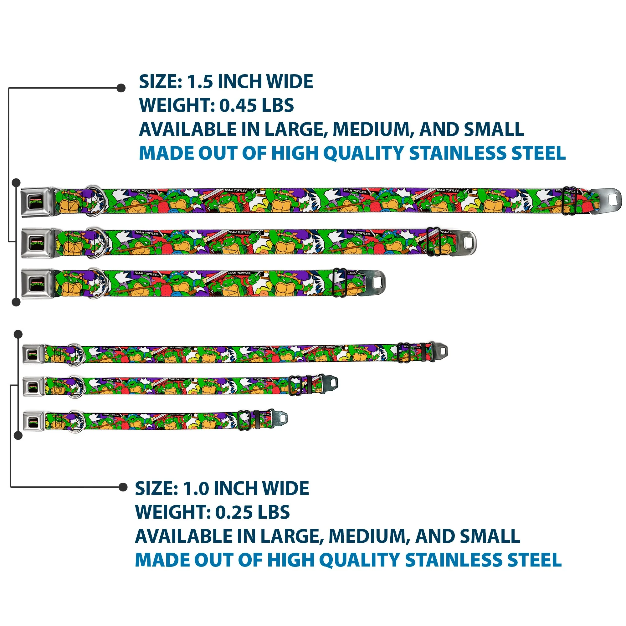 Classic TMNT Logo Seatbelt Buckle Collar - Classic Teenage Mutant Ninja Turtles Action Poses/TEAM TURTLES - Image 3