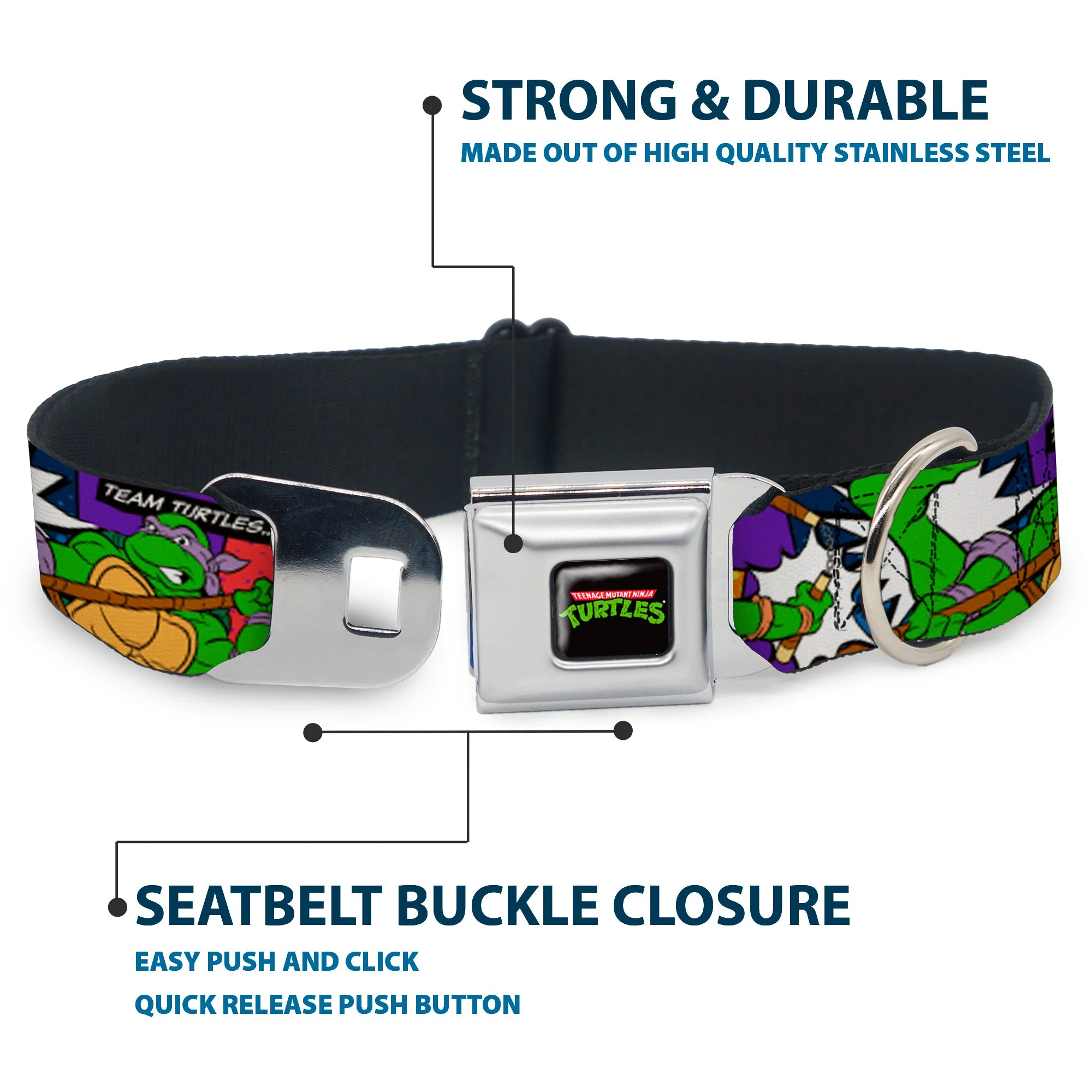 Classic TMNT Logo Seatbelt Buckle Collar - Classic Teenage Mutant Ninja Turtles Action Poses/TEAM TURTLES - Image 4