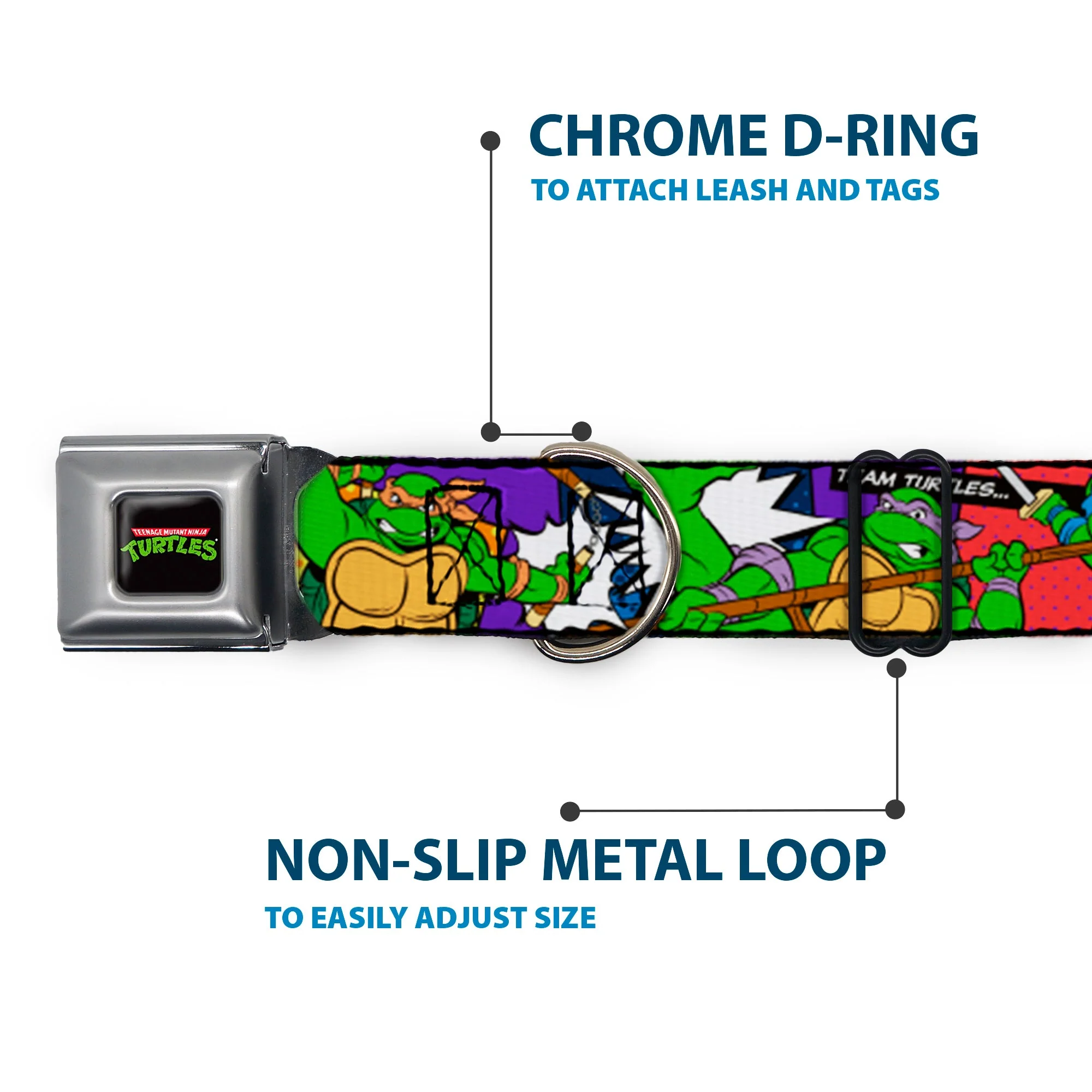 Classic TMNT Logo Seatbelt Buckle Collar - Classic Teenage Mutant Ninja Turtles Action Poses/TEAM TURTLES - Image 5