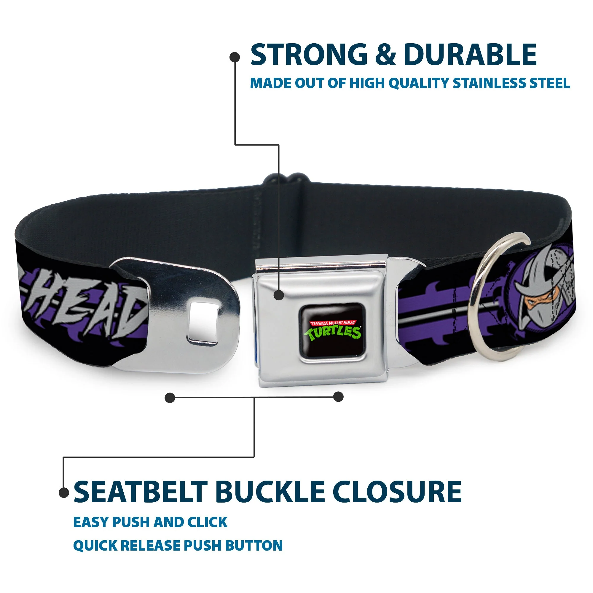 Classic TMNT Logo Seatbelt Buckle Collar - Shredder Head SHRED HEAD/Stripe Black/Purple/Gray - Image 4