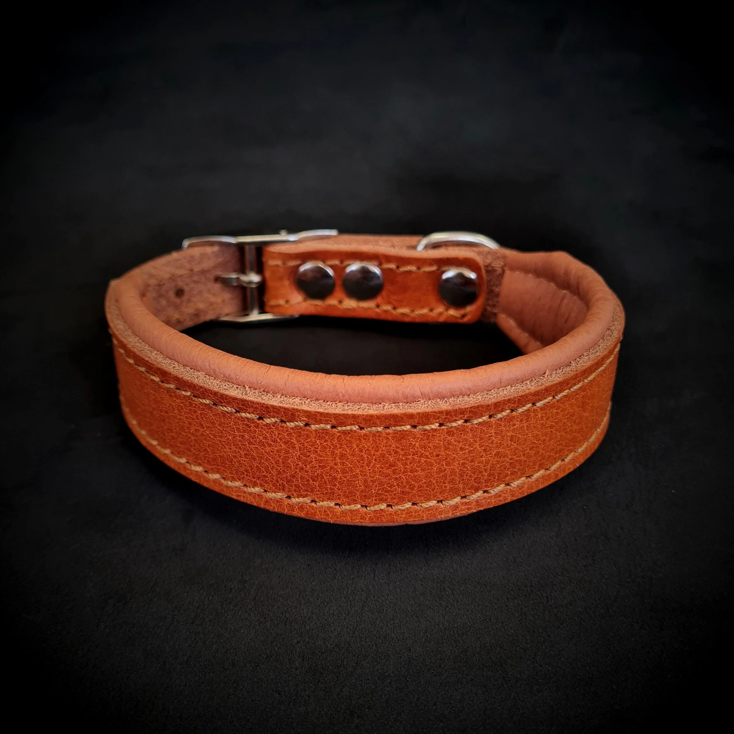 Bestia Dog Gear Genuine Leather Dog Collar - Black