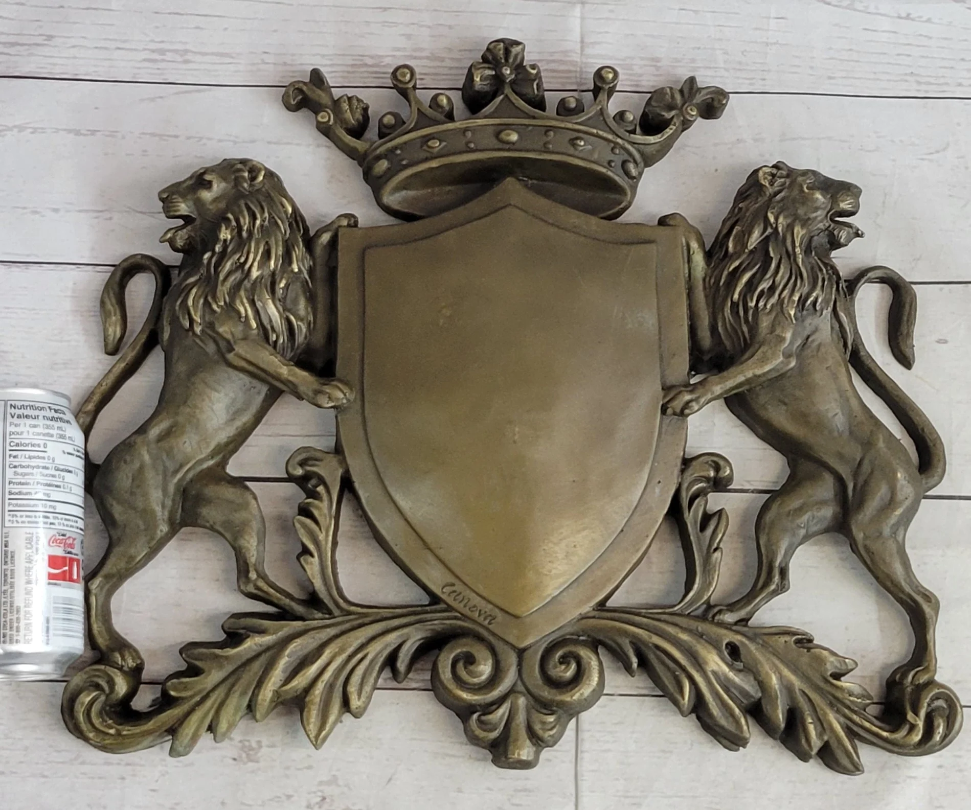Coat of Arms Family Crest Lions Crown Bronze Wall Mounted Hanging Sculpture 13" x 16" - Image 2