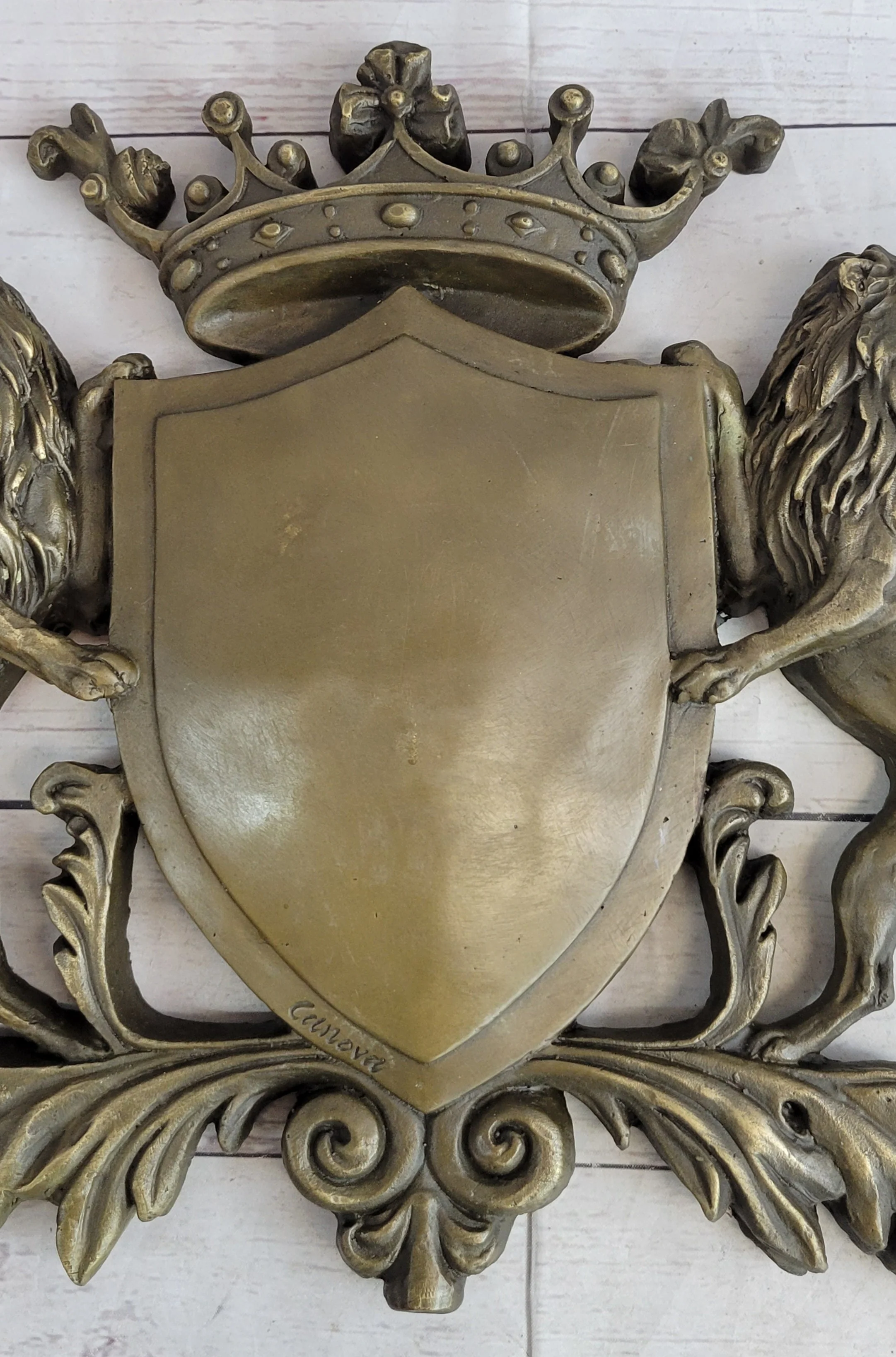 Coat of Arms Family Crest Lions Crown Bronze Wall Mounted Hanging Sculpture 13" x 16" - Image 3