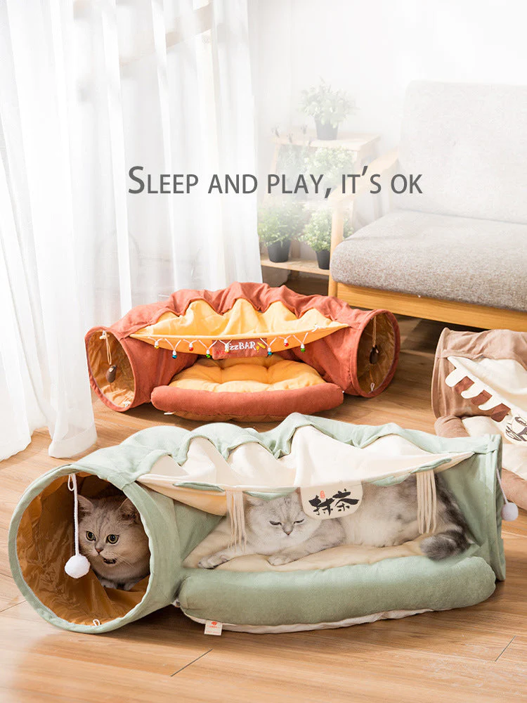 Collapsible Removable Cat Tunnel Tube With Cat Bed Set - Image 32