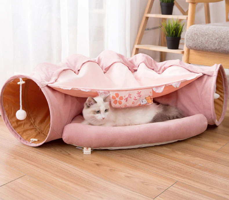 Collapsible Removable Cat Tunnel Tube With Cat Bed Set - Image 4