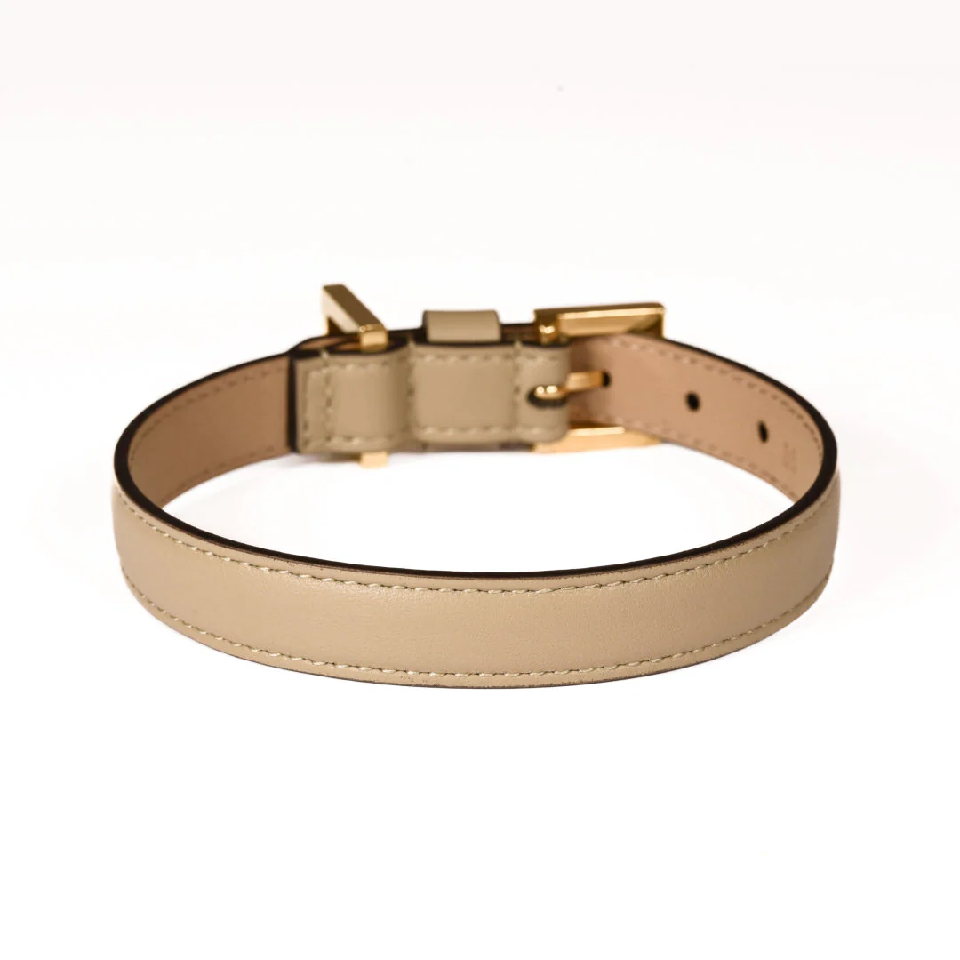 Leather Dog Collar in Mud - Plain, Made in Italy - Image 4