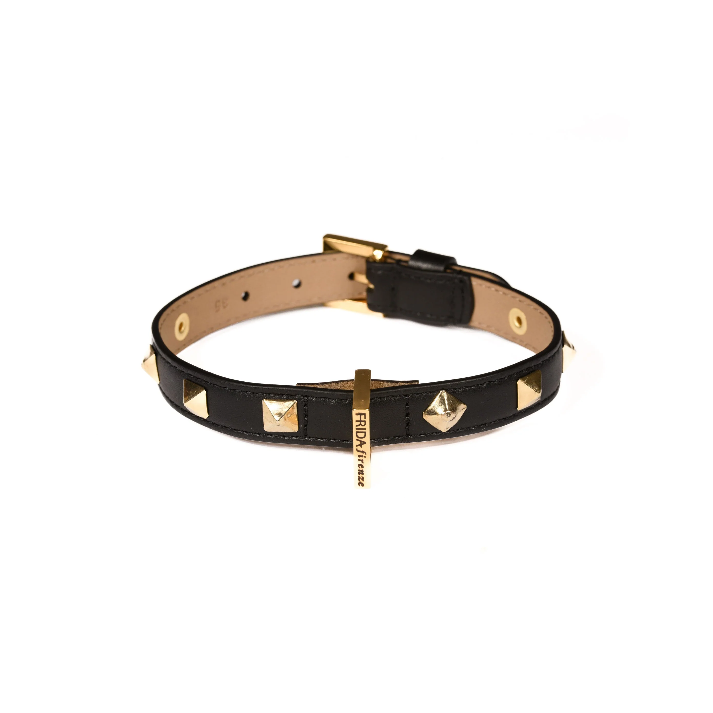 Leather Dog Collar in Black - Pyramid, Made in Italy - Image 2