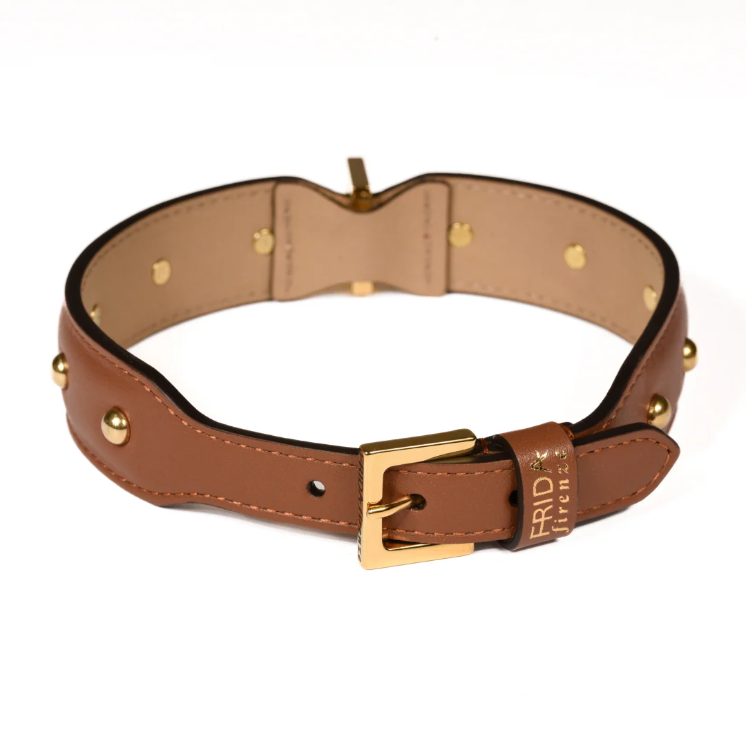 Leather Dog Collar in Brown - Sphere, Made in Italy - Image 2