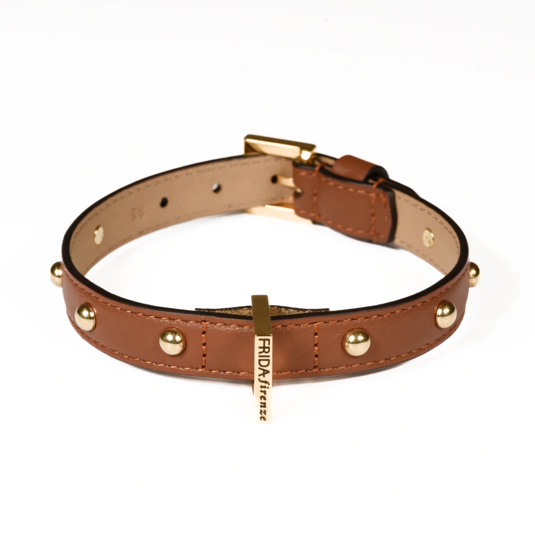 Leather Dog Collar in Brown - Sphere, Made in Italy - Image 3