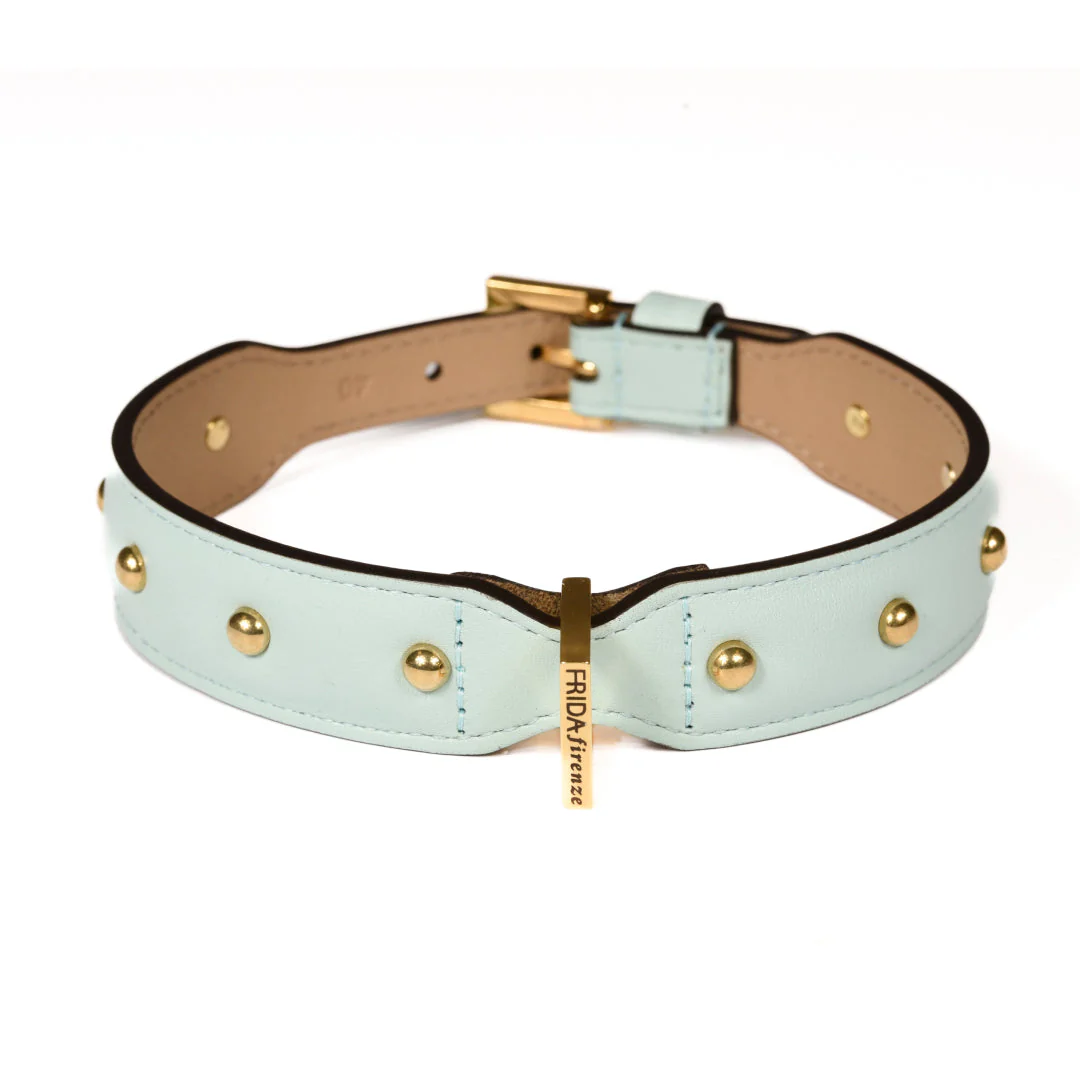 Leather Dog Collar in Cloud - Sphere, Made in Italy
