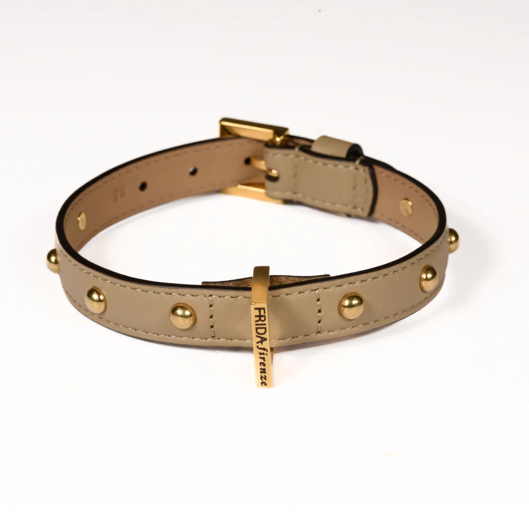 Leather Dog Collar in Mud - Sphere, Made in Italy - Image 3