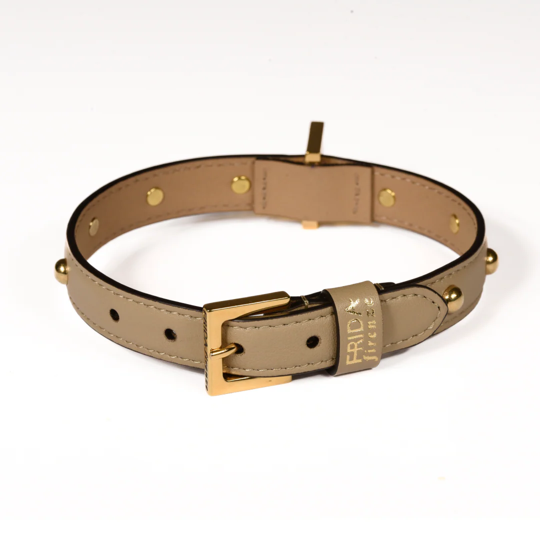 Leather Dog Collar in Mud - Sphere, Made in Italy - Image 4