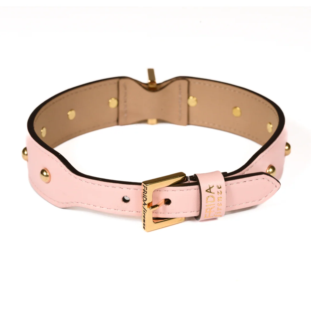 Leather Dog Collar in Pink - Sphere, Made in Italy - Image 2