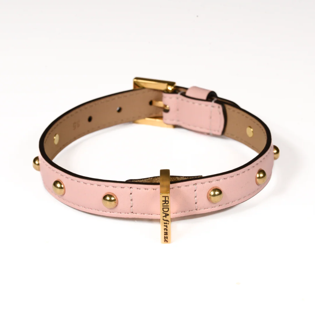 Leather Dog Collar in Pink - Sphere, Made in Italy - Image 3