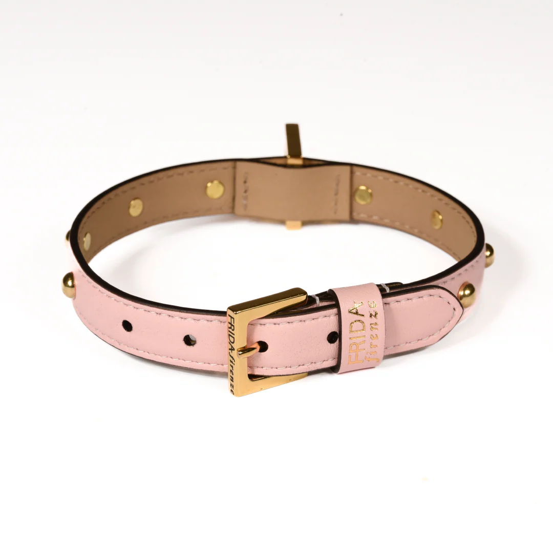 Leather Dog Collar in Pink - Sphere, Made in Italy - Image 4