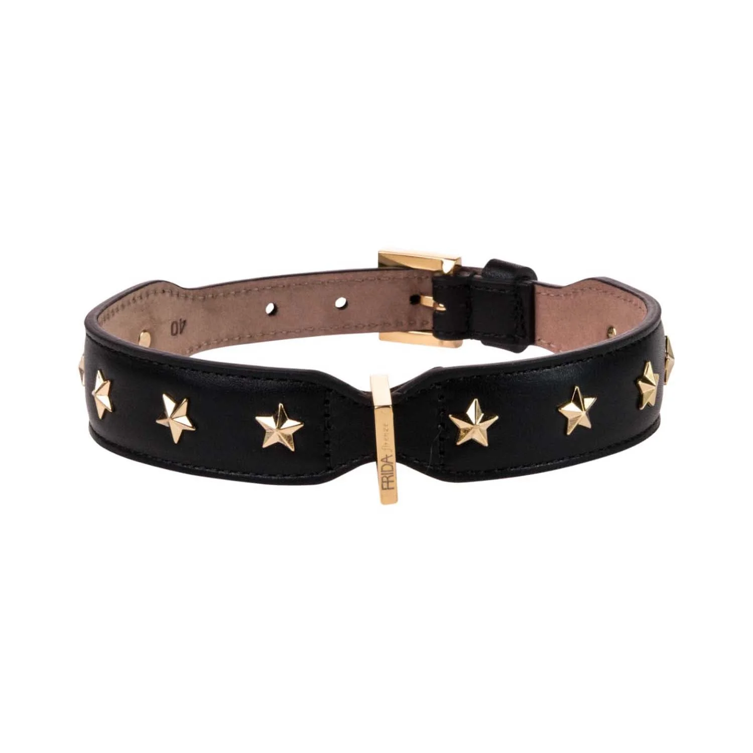 Leather Dog Collar in Black - Stud Star, Made in Italy - Image 2