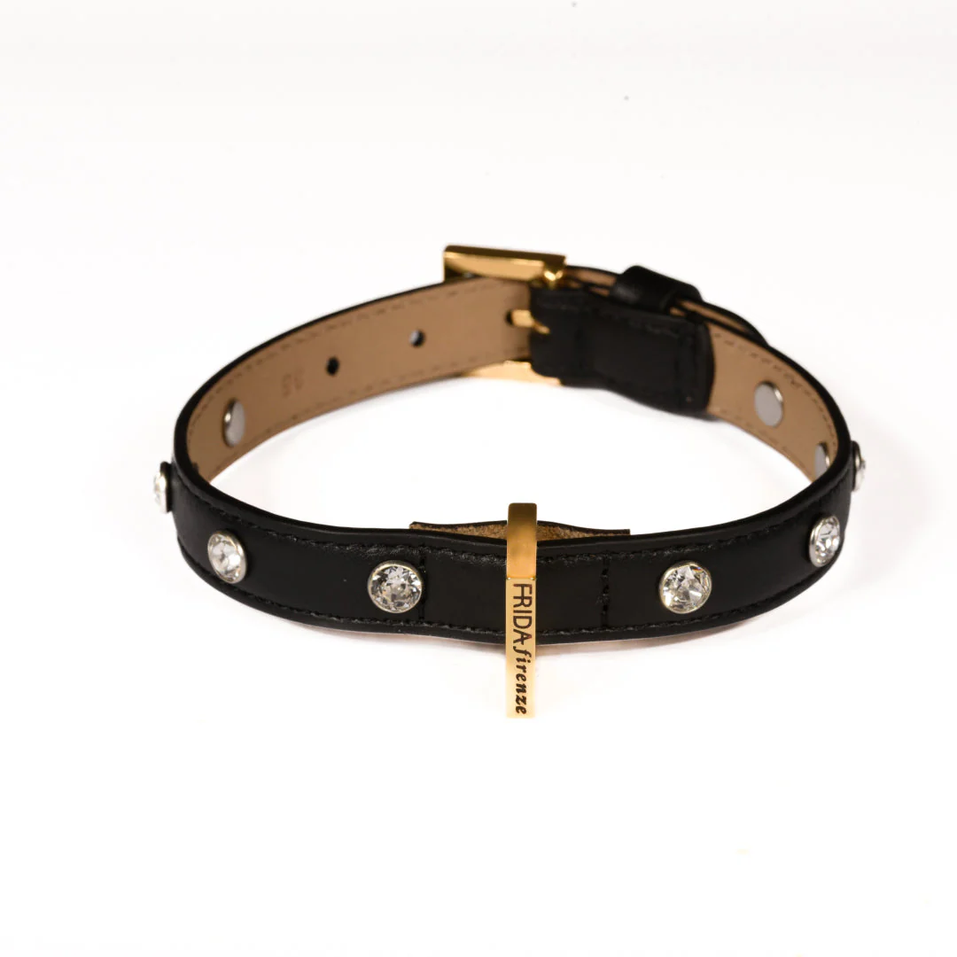 Leather Dog Collar in Black - Swarovski, Made in Italy - Image 3
