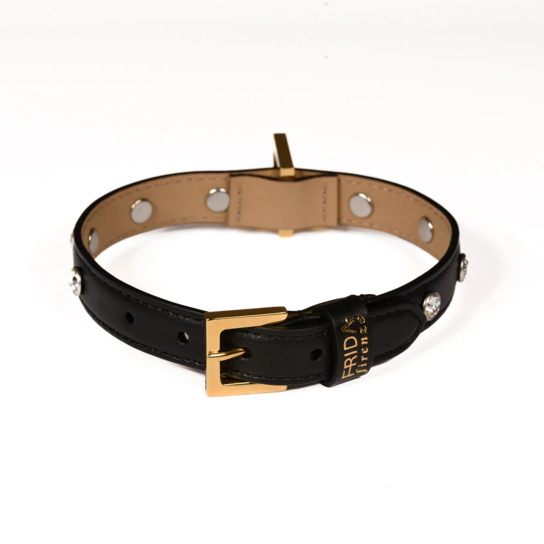 Leather Dog Collar in Black - Swarovski, Made in Italy - Image 4