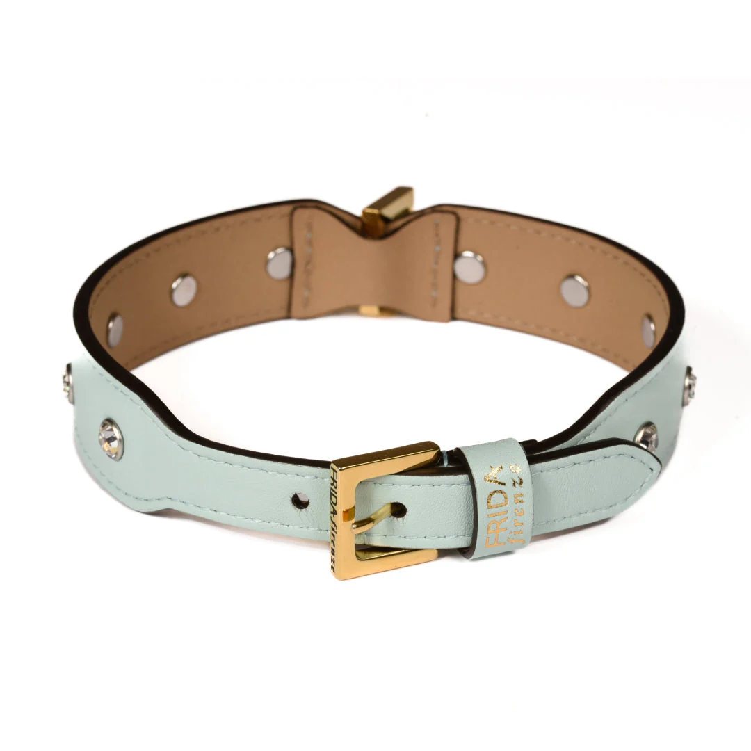 Leather Dog Collar in Cloud - Swarovski, Made in Italy - Image 2