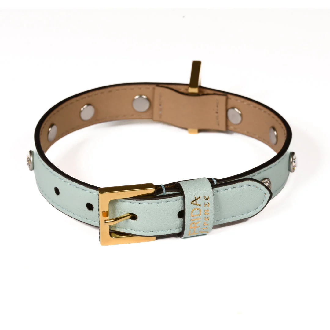 Leather Dog Collar in Cloud - Swarovski, Made in Italy - Image 4