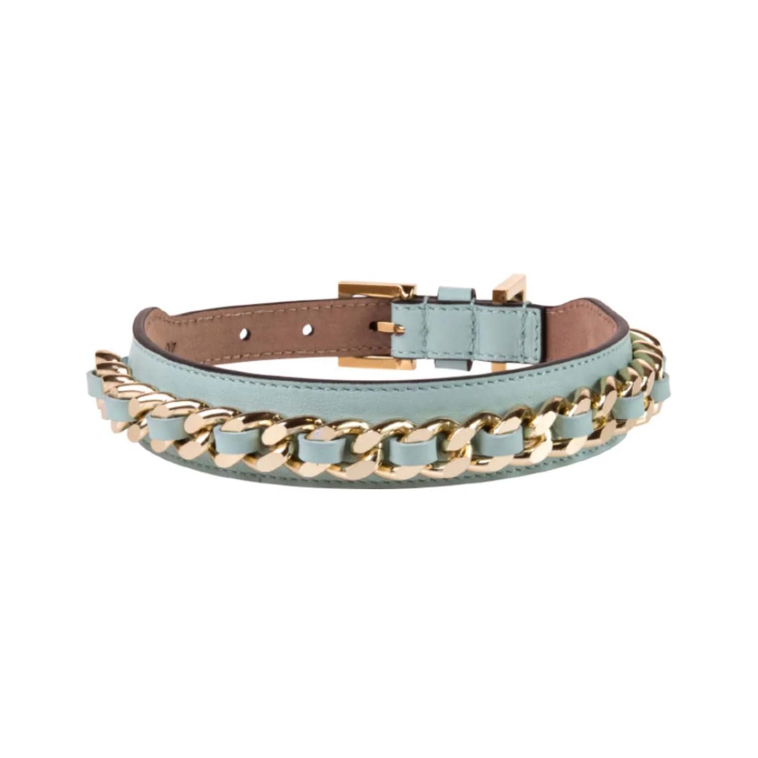 Leather Dog Collar in Cloud - Chain, Made in Italy - Image 3