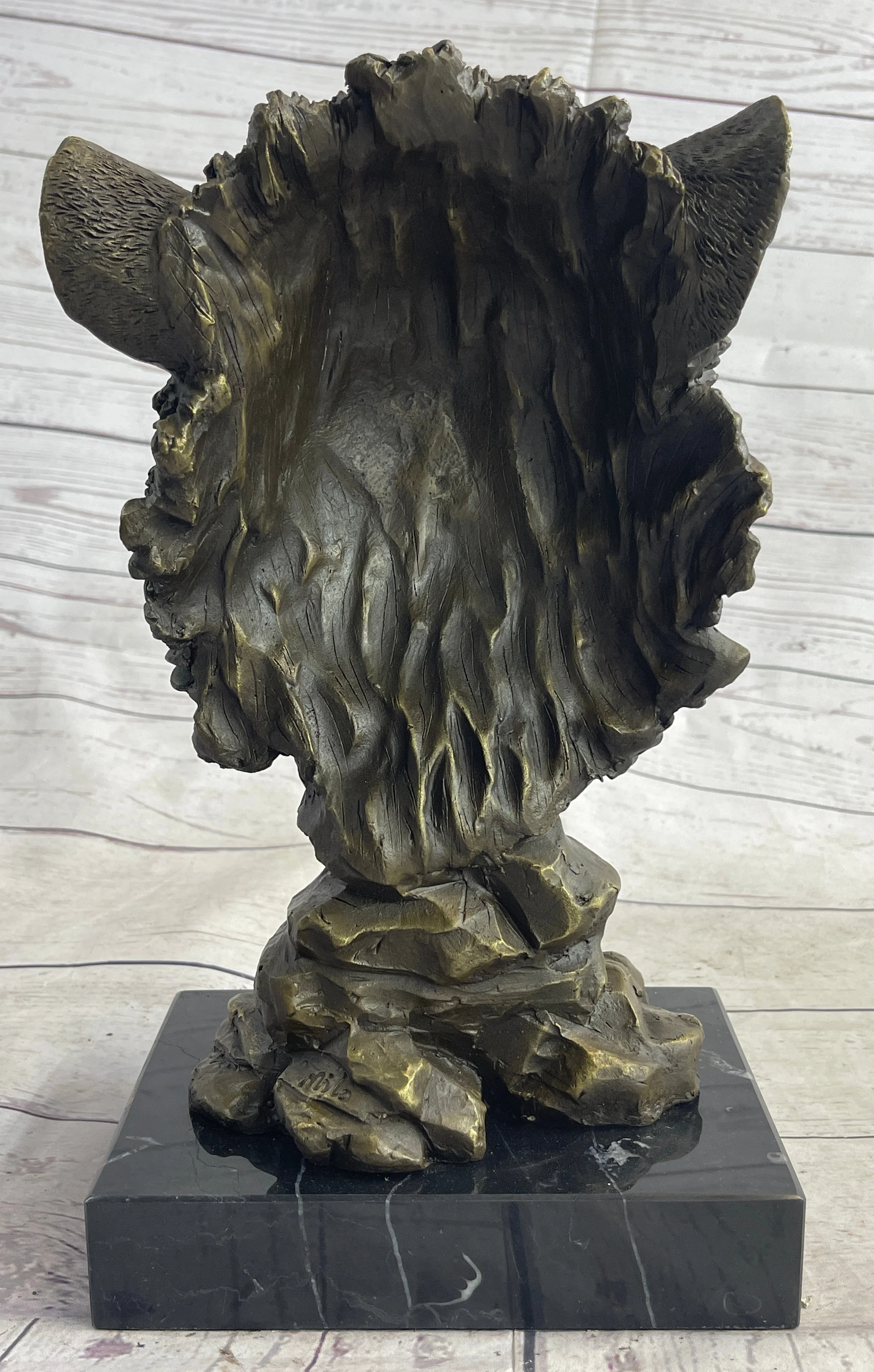 Cougar Lion Big Cat Predator Bust Sculpture Statue Bronze on Marble Base 12" x 7" - Image 6