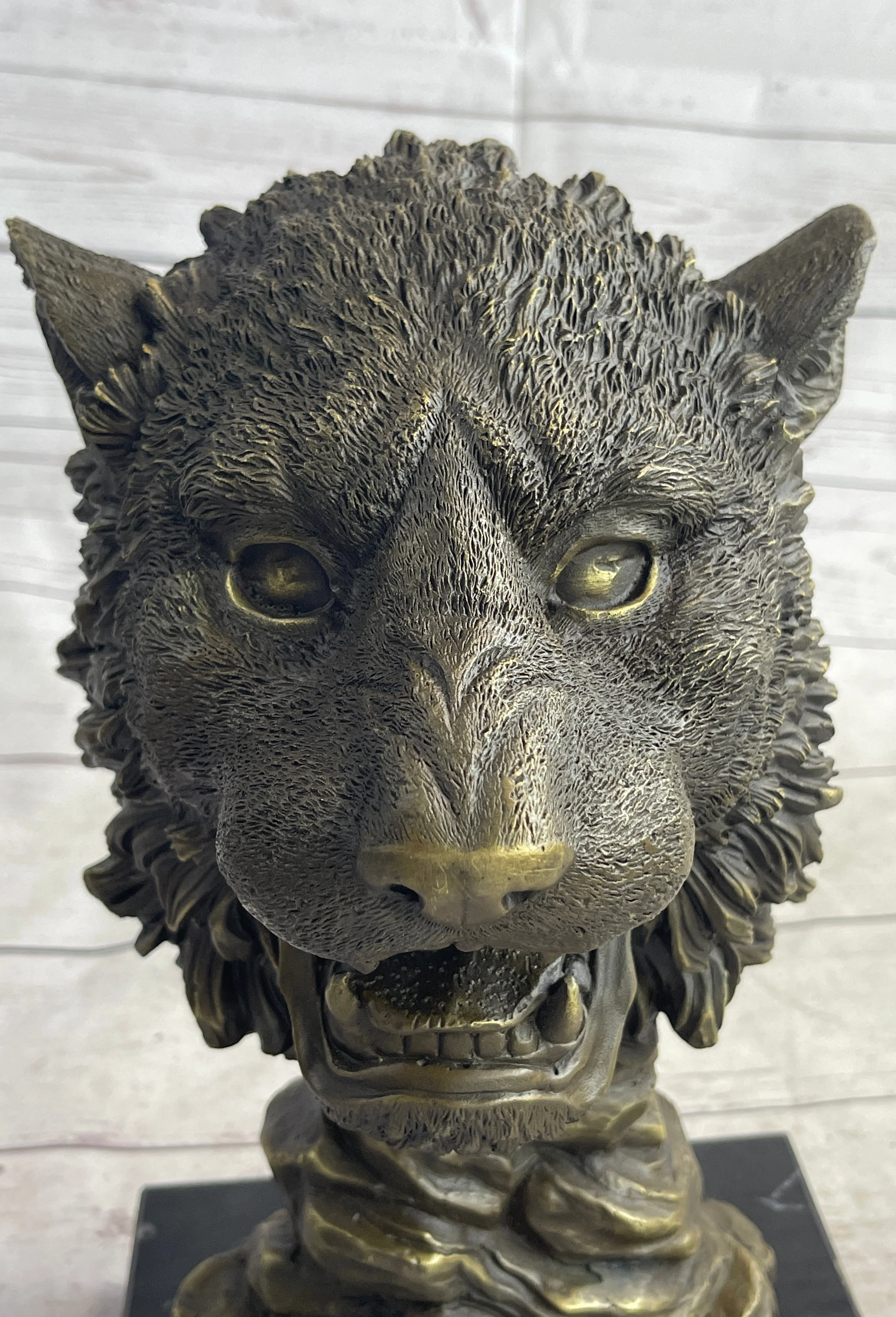 Cougar Lion Big Cat Predator Bust Sculpture Statue Bronze on Marble Base 12" x 7" - Image 7