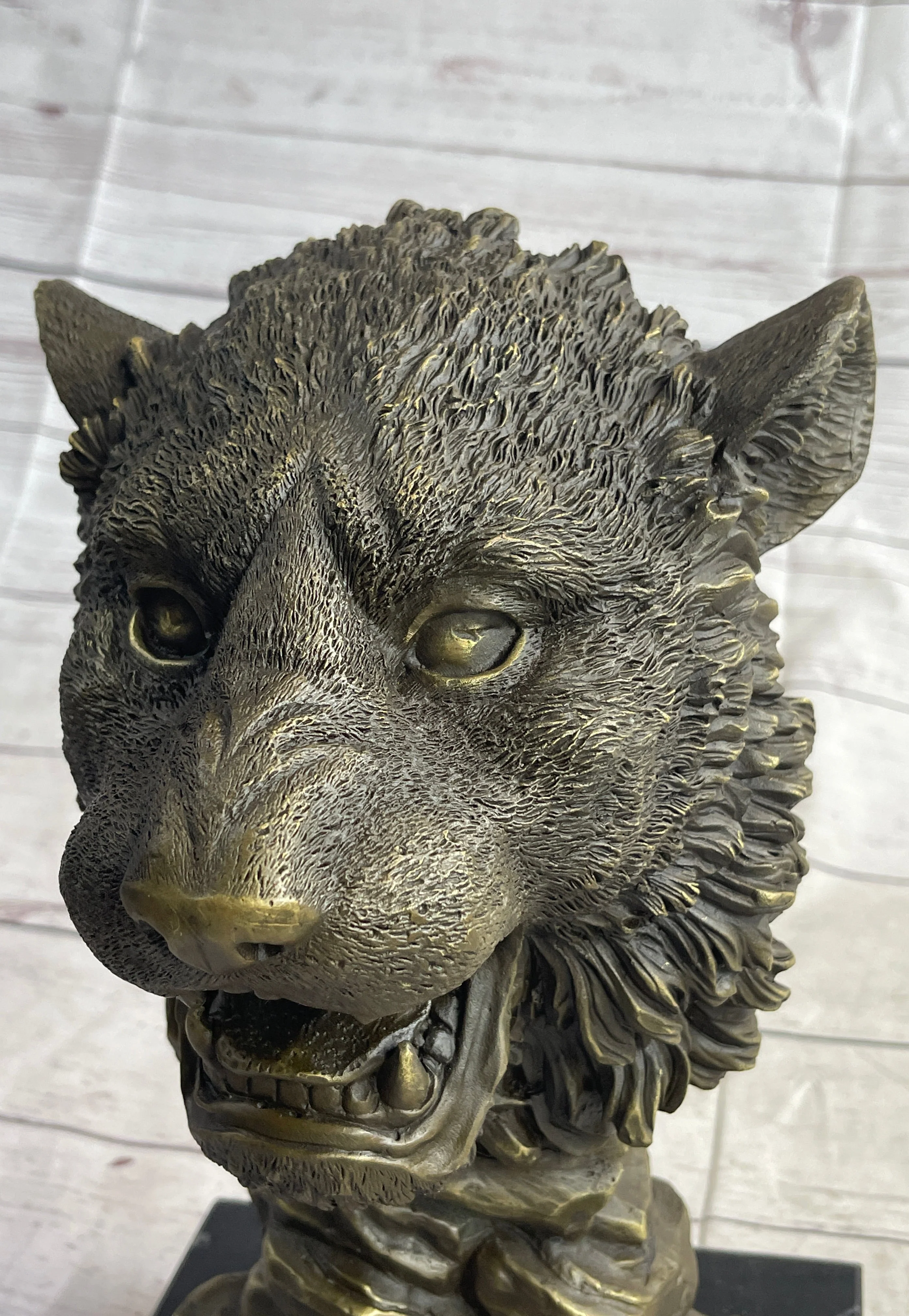 Cougar Lion Big Cat Predator Bust Sculpture Statue Bronze on Marble Base 12" x 7" - Image 8