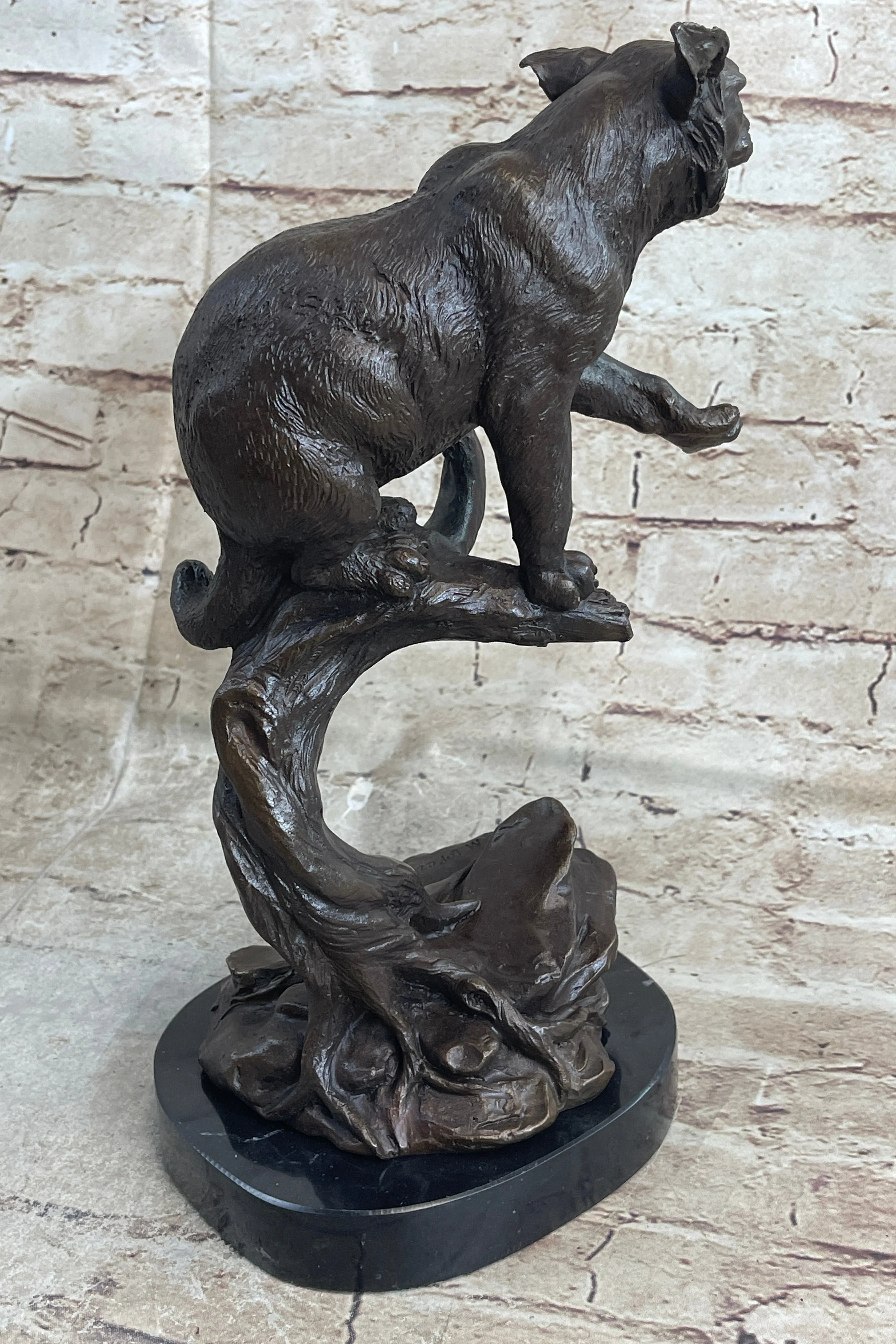 Cougar Panther Jaguar Cat Collector Bronze Marble Base Bookend Statue Art Decor - Image 4