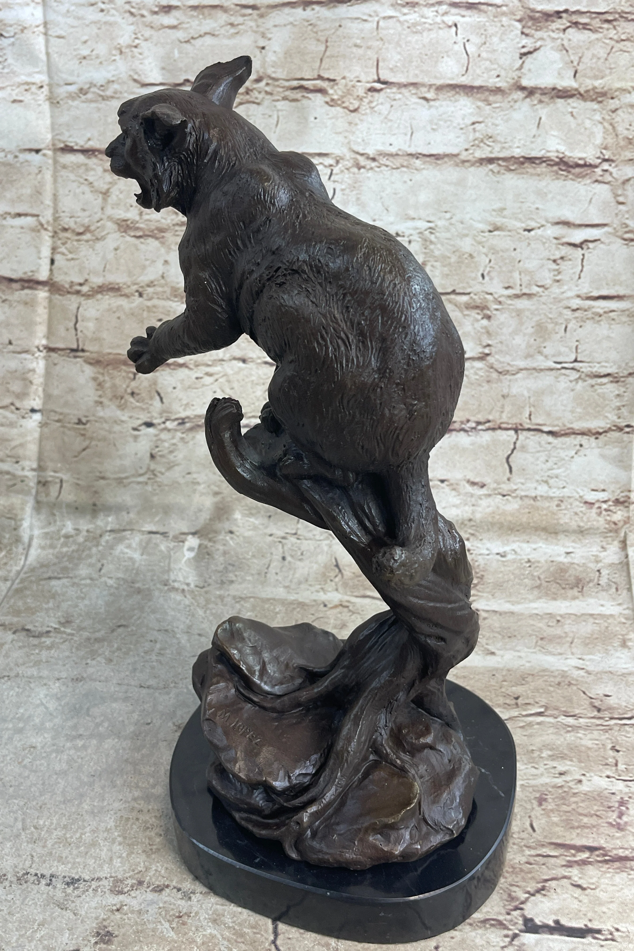 Cougar Panther Jaguar Cat Collector Bronze Marble Base Bookend Statue Art Decor - Image 5