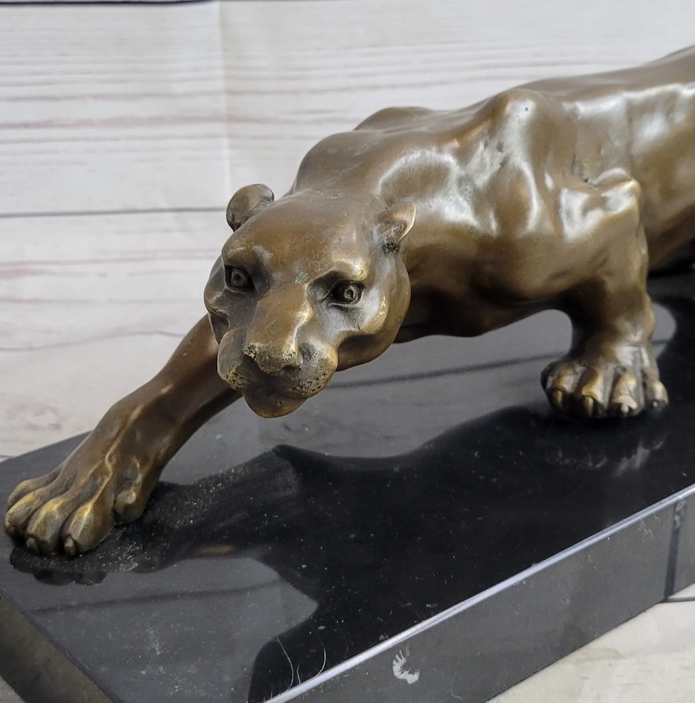 Cougar Puma Panther Mountain Lion Bronze Sculpture Statue on Marble Base - Image 8