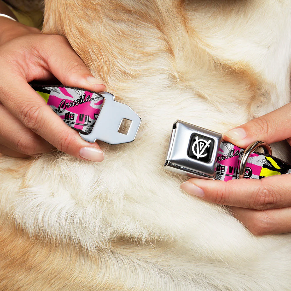 Cruella de Vil CDV Icon Black/White Seatbelt Buckle Collar - CRUELLA DE VIL Safety Pin/Cruell World Pose Union Jack Punk Rock Blocks - Image 8