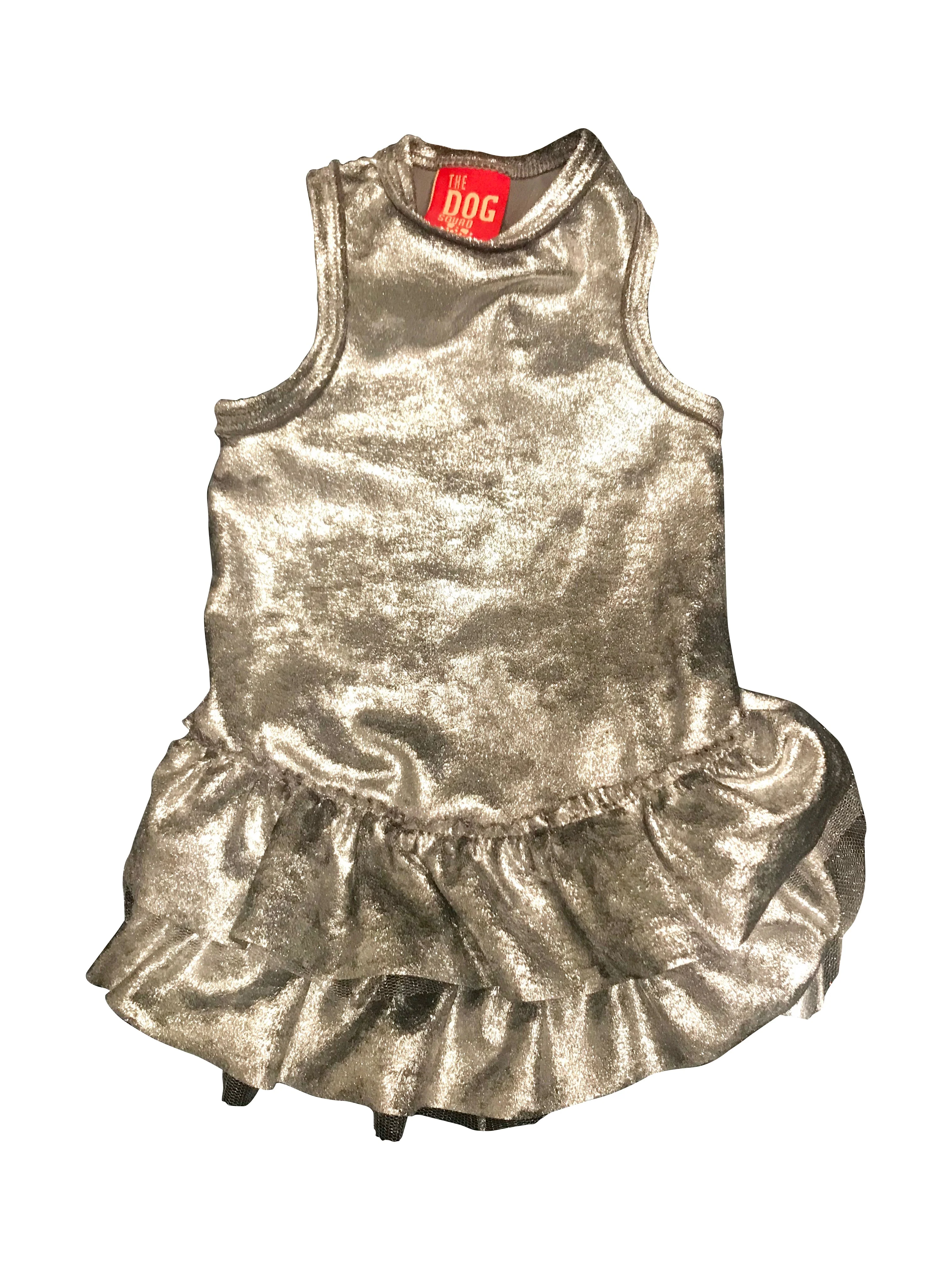 Crushing on YOU Metallic Velvet Dog Dress, Silver - Image 2