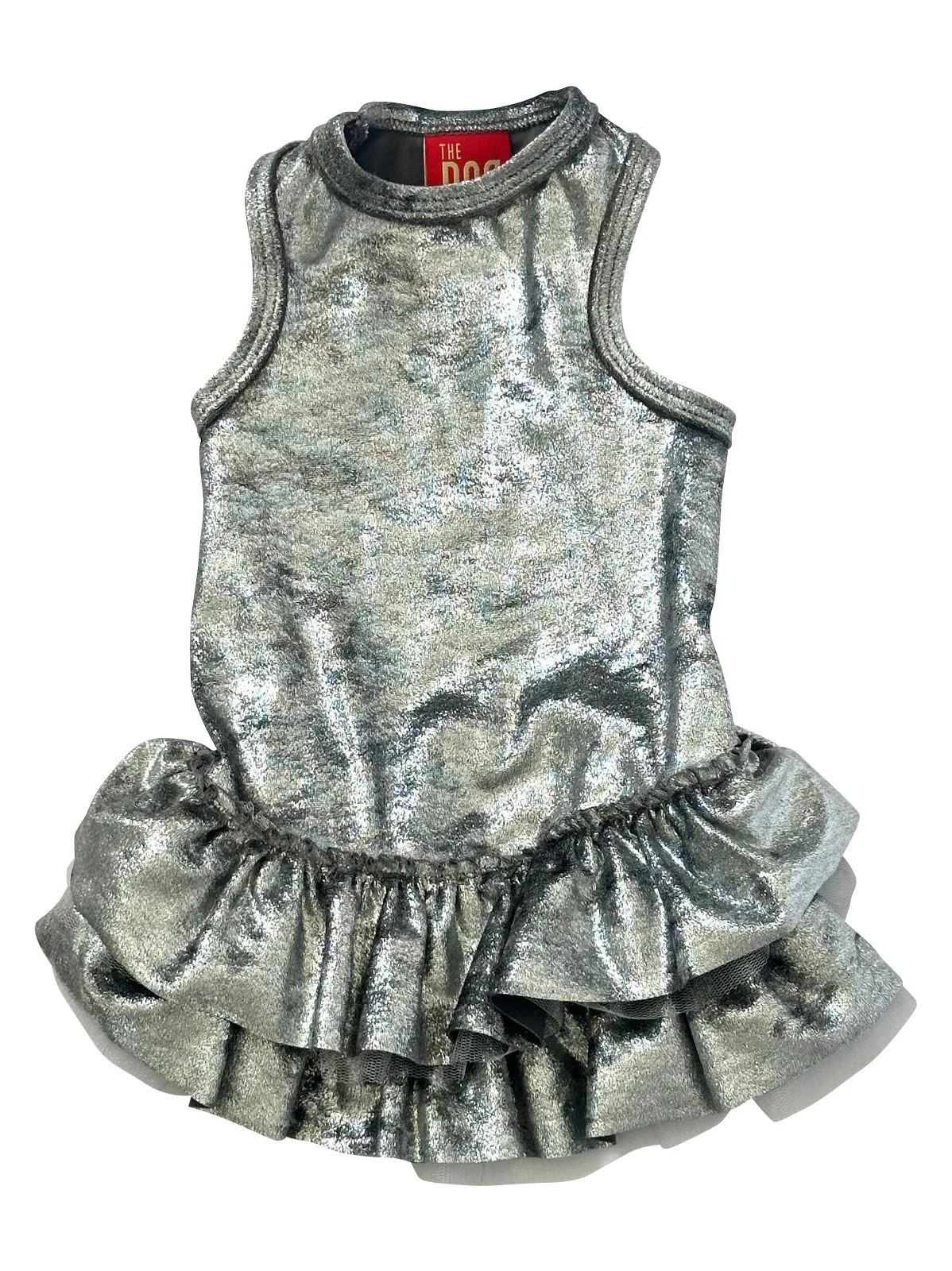 Crushing on YOU Metallic Velvet Dog Dress, Silver - Image 3