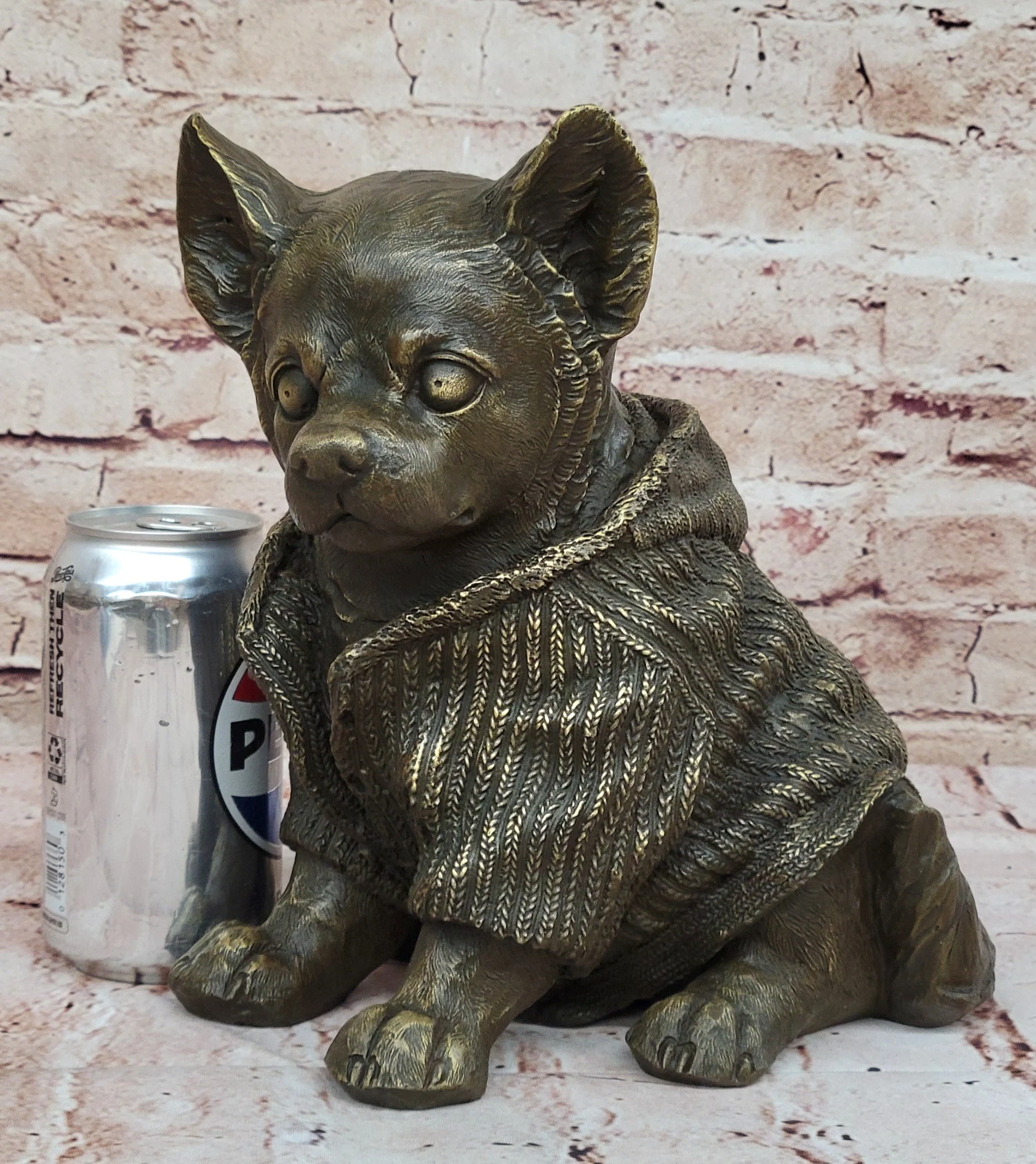 Cute Chihuahua Dog in Hooded Sweater Bronze Sculpture Figurine Statue Hot Cast - Image 2