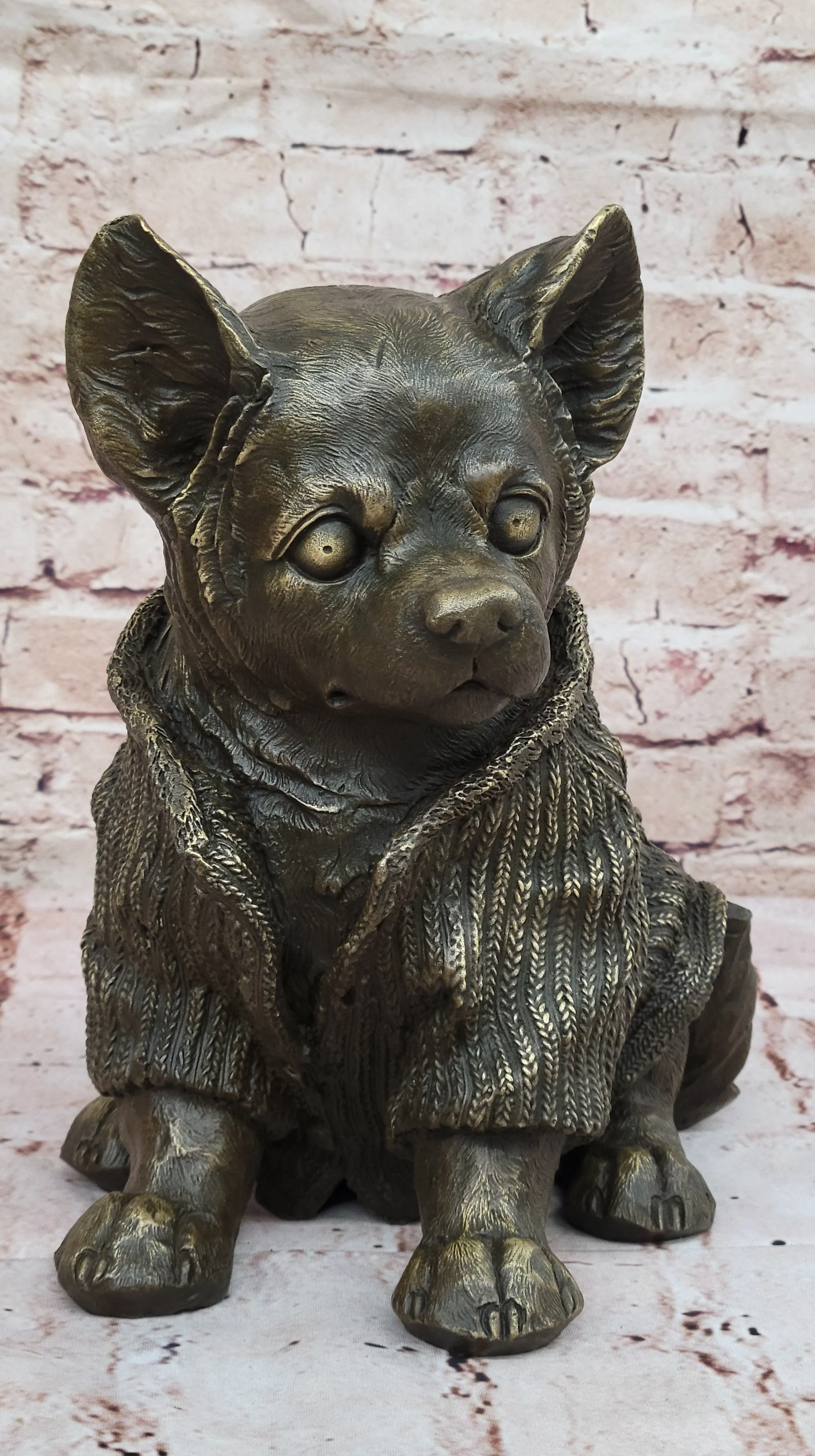 Cute Chihuahua Dog in Hooded Sweater Bronze Sculpture Figurine Statue Hot Cast - Image 3