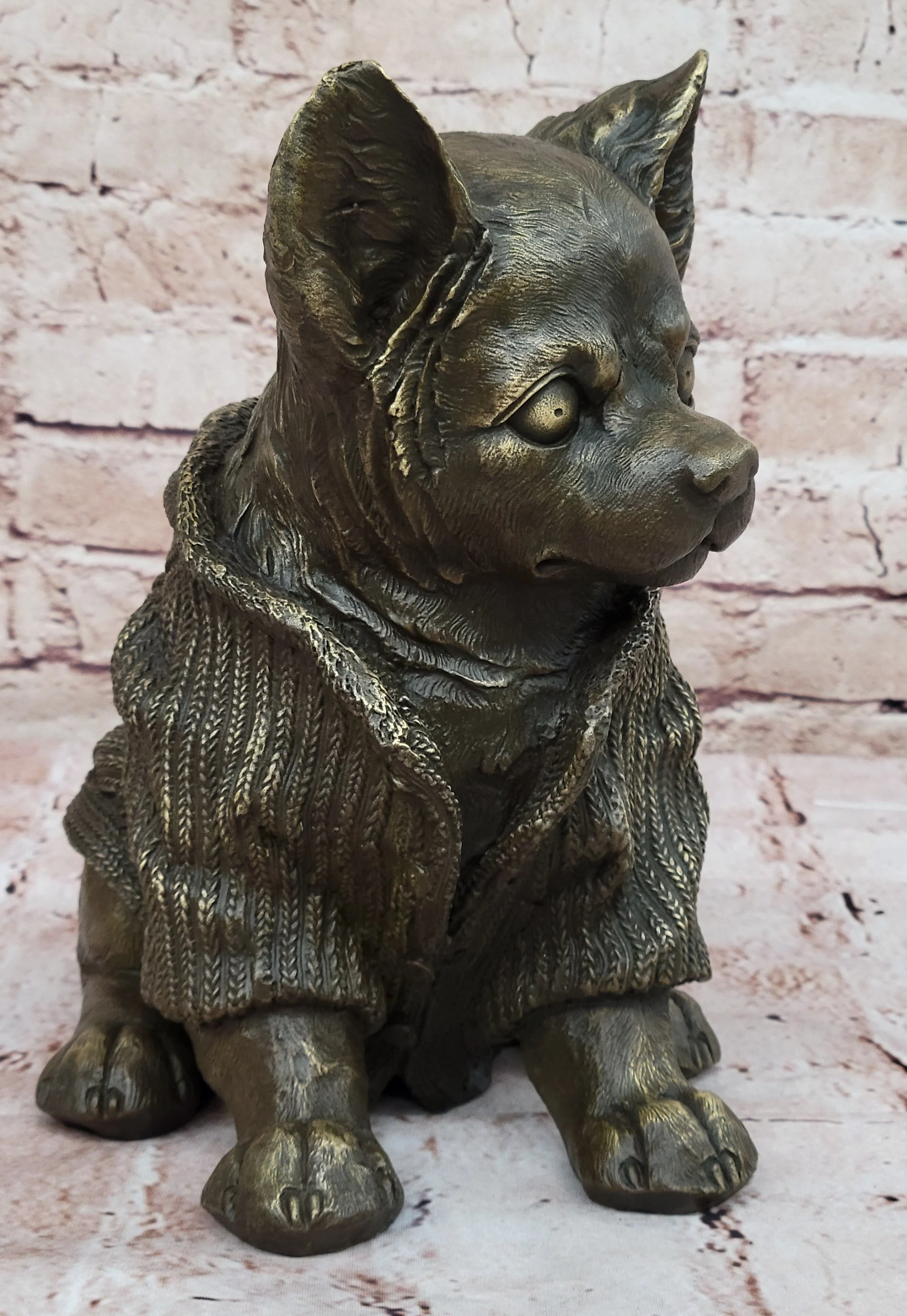 Cute Chihuahua Dog in Hooded Sweater Bronze Sculpture Figurine Statue Hot Cast - Image 4