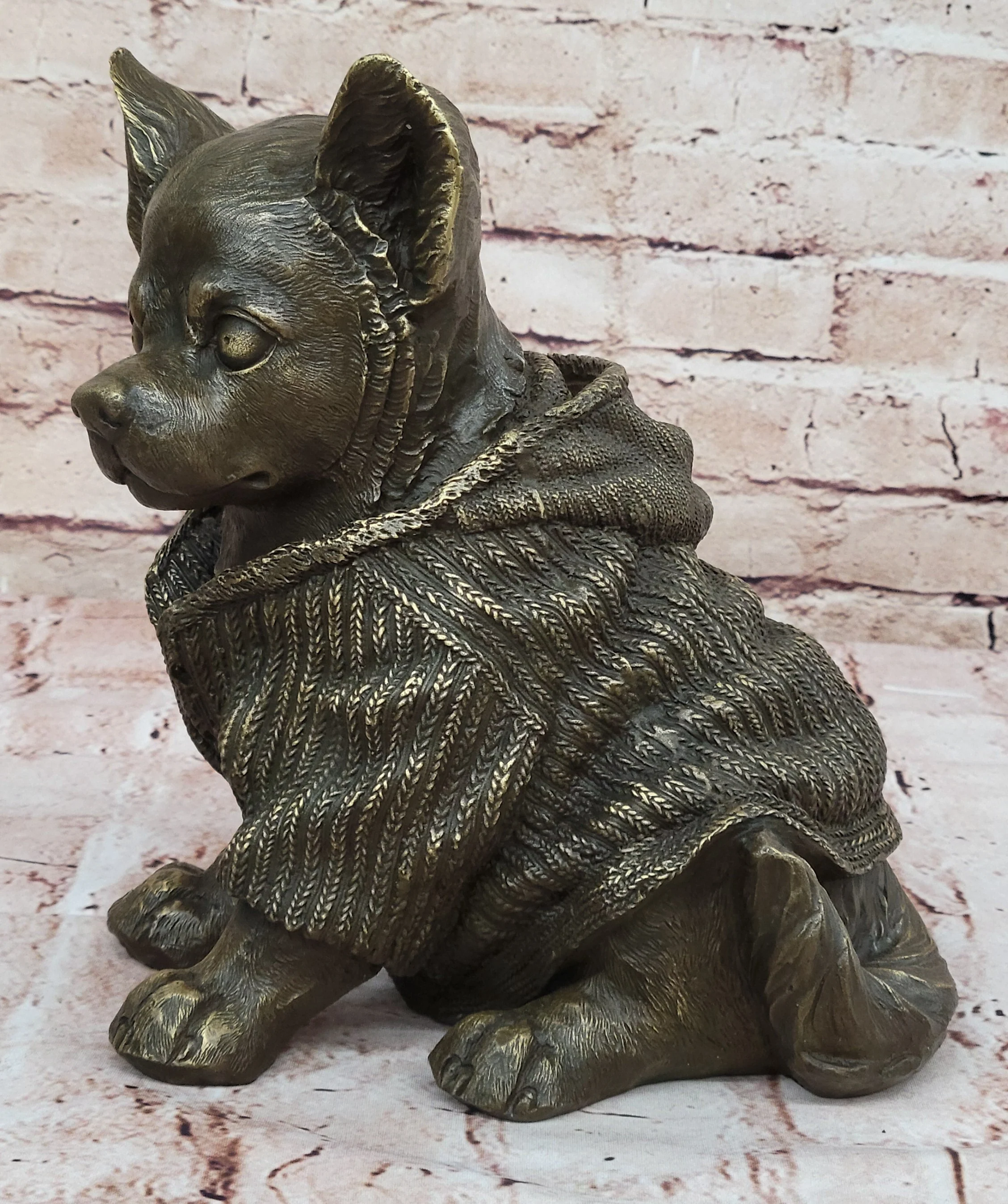Cute Chihuahua Dog in Hooded Sweater Bronze Sculpture Figurine Statue Hot Cast - Image 5