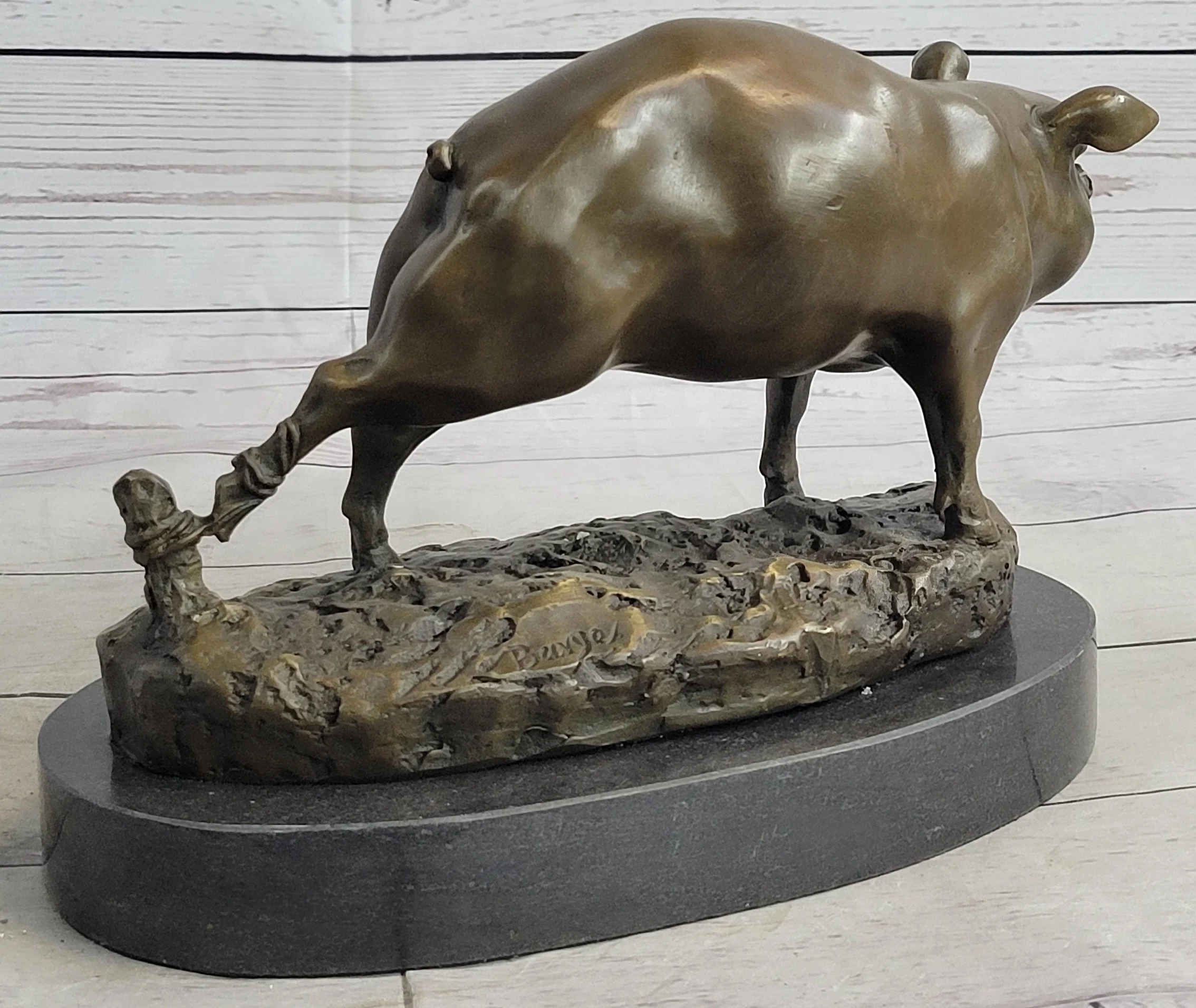 Cute Pig Hog Farm Animal Bronze Metal Statue Sculpture Figurine Decor Signed Art - Image 5
