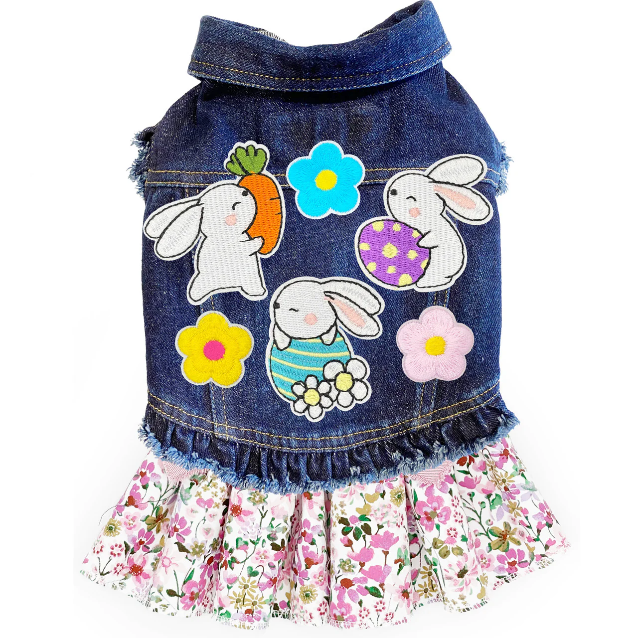 Cute Spring Bunnies Denim Dog Dress