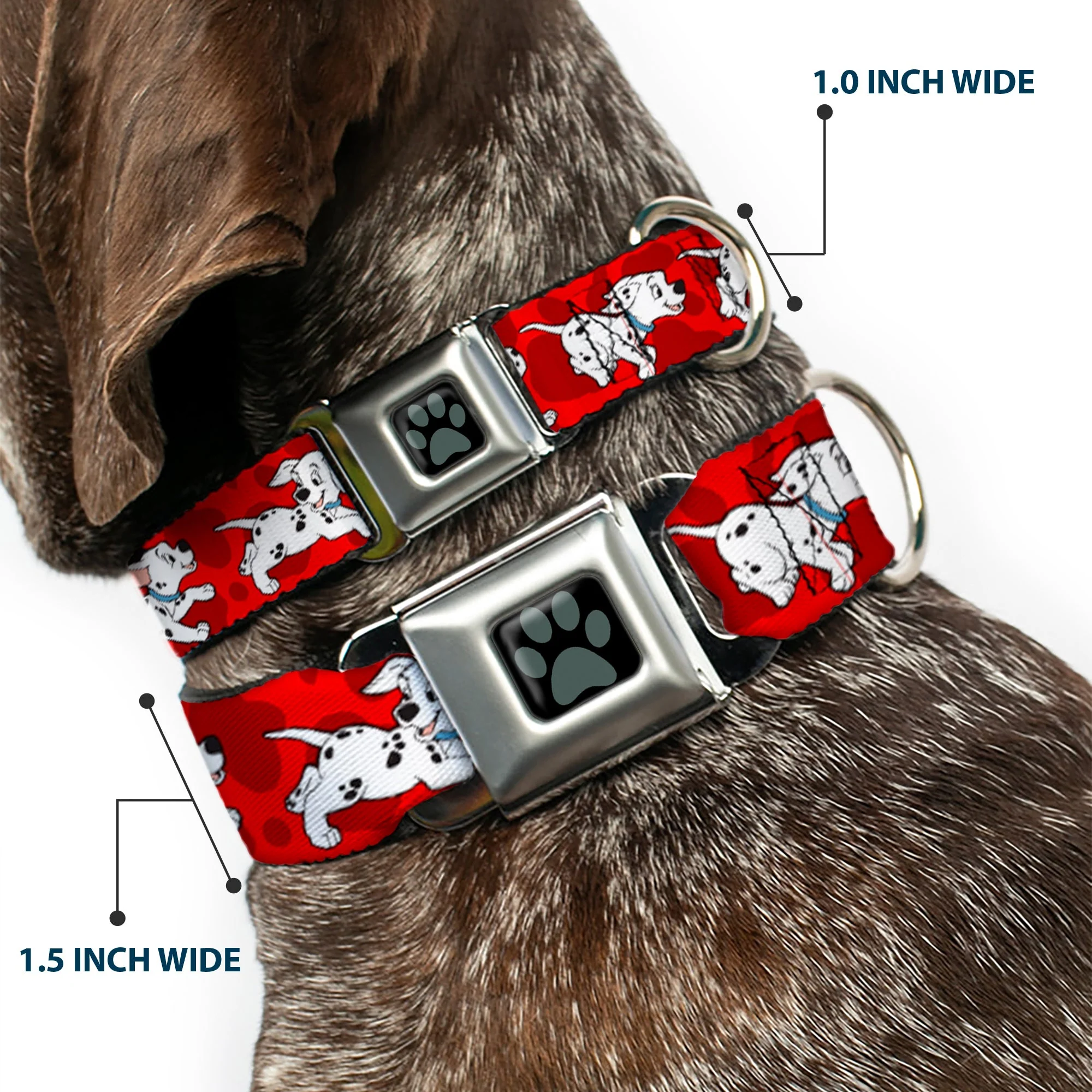 Dalmatian Paw Full Color Black Gray Seatbelt Buckle Collar - Dalmatians Running/Paws Reds/White/Black - Image 2