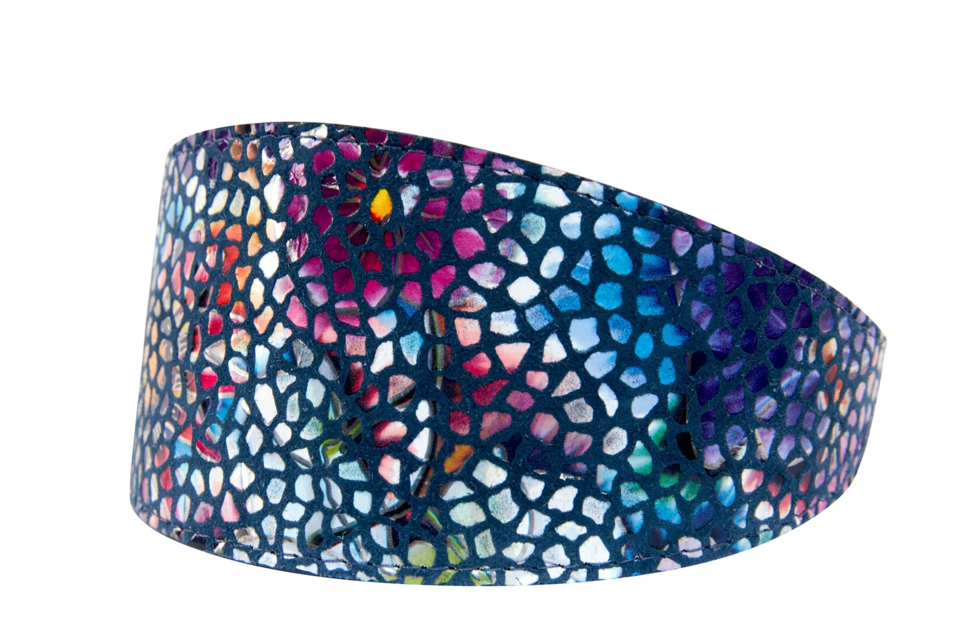 Dark Midnight Blue Floral Mosaic Italian Leather 3” Wide Style Collar - Image 2