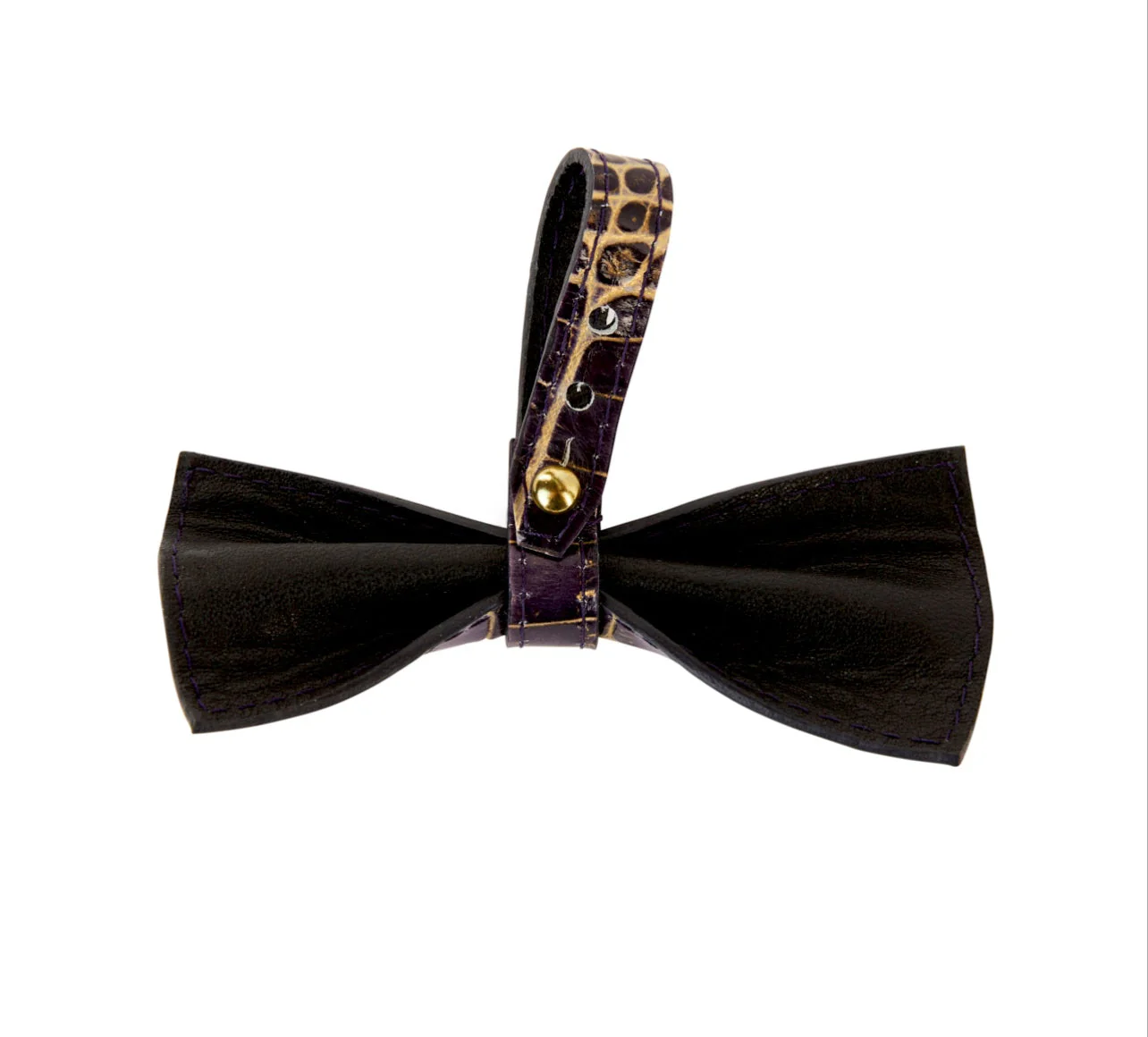 Dark Purple/Gold Embossed Croc Italian Leather Bow tie - Image 2