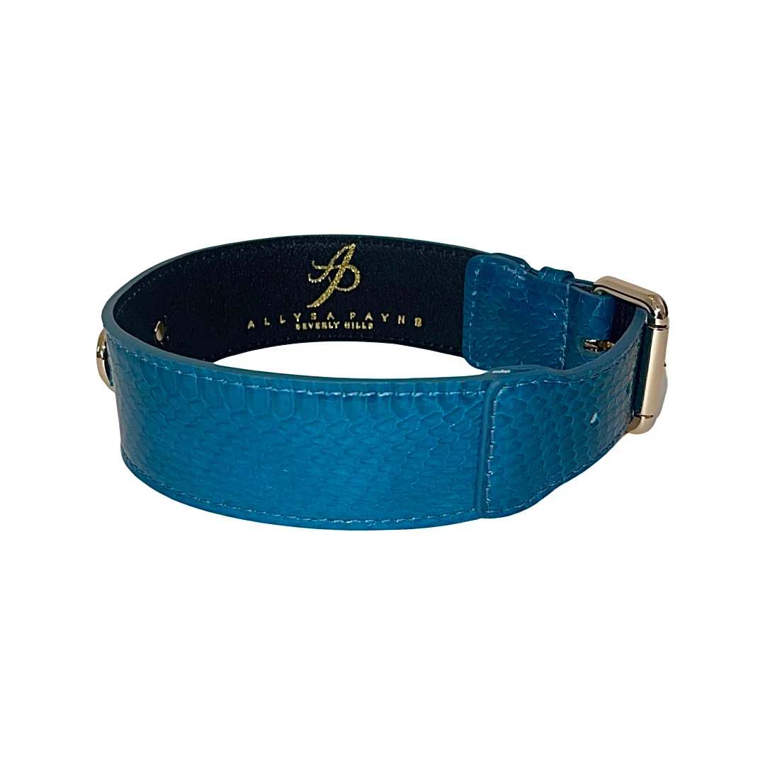 Dark Turquoise Classic Style Snake Collar With Classic Gold Hardware - Image 2