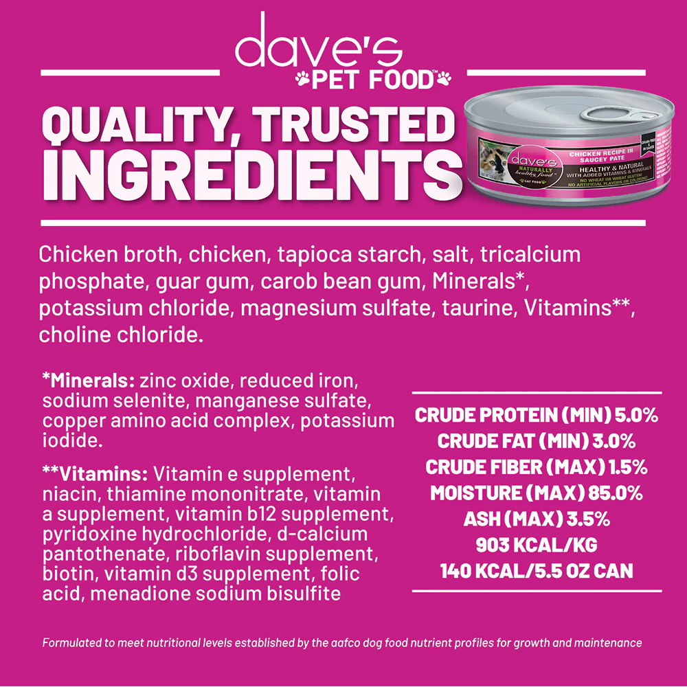 Daves Chicken Recipe in Saucey Paté Wet Cat Food (5.5oz) - Image 3